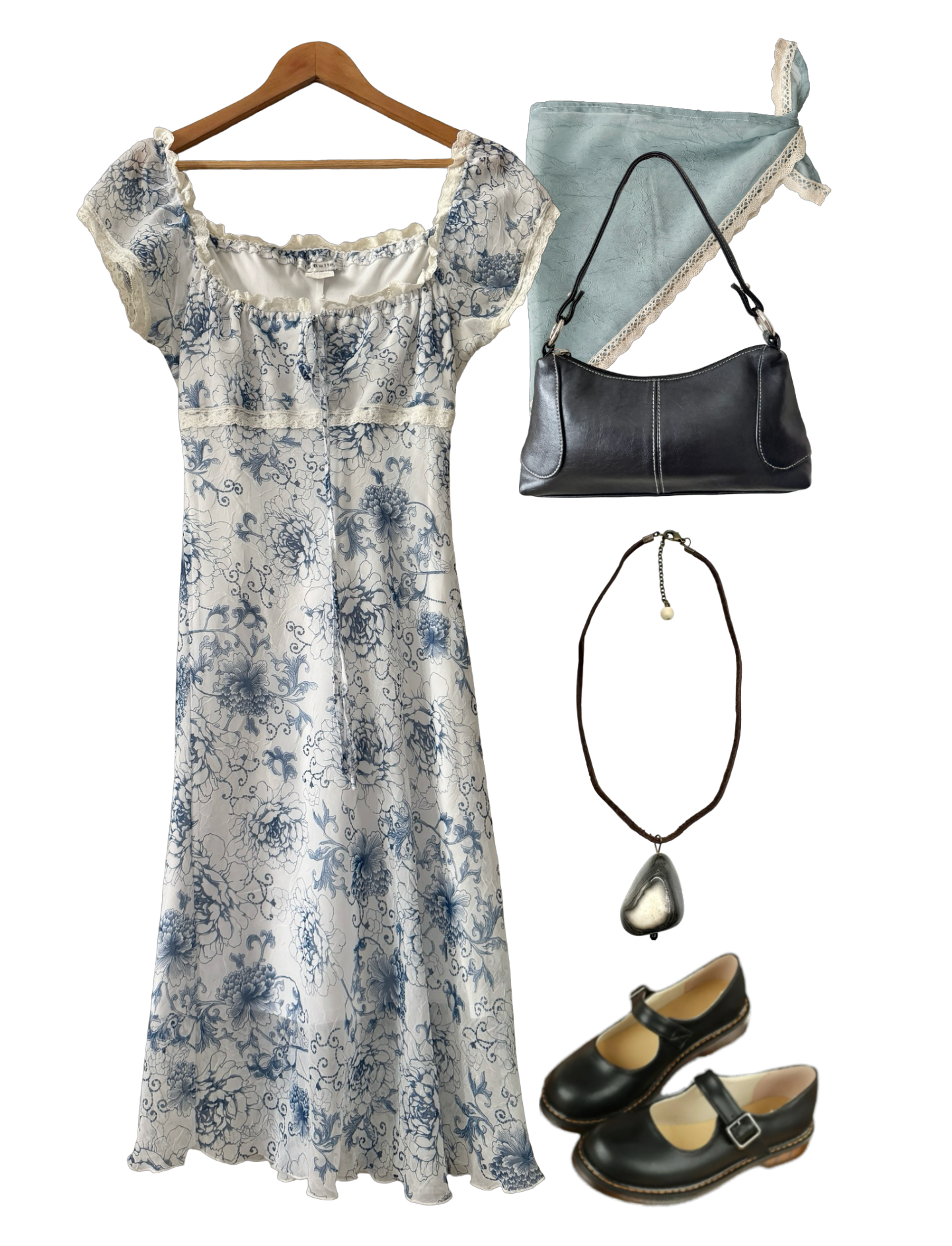 Vintage 90s Porcelain Floral Midi Dress (M)