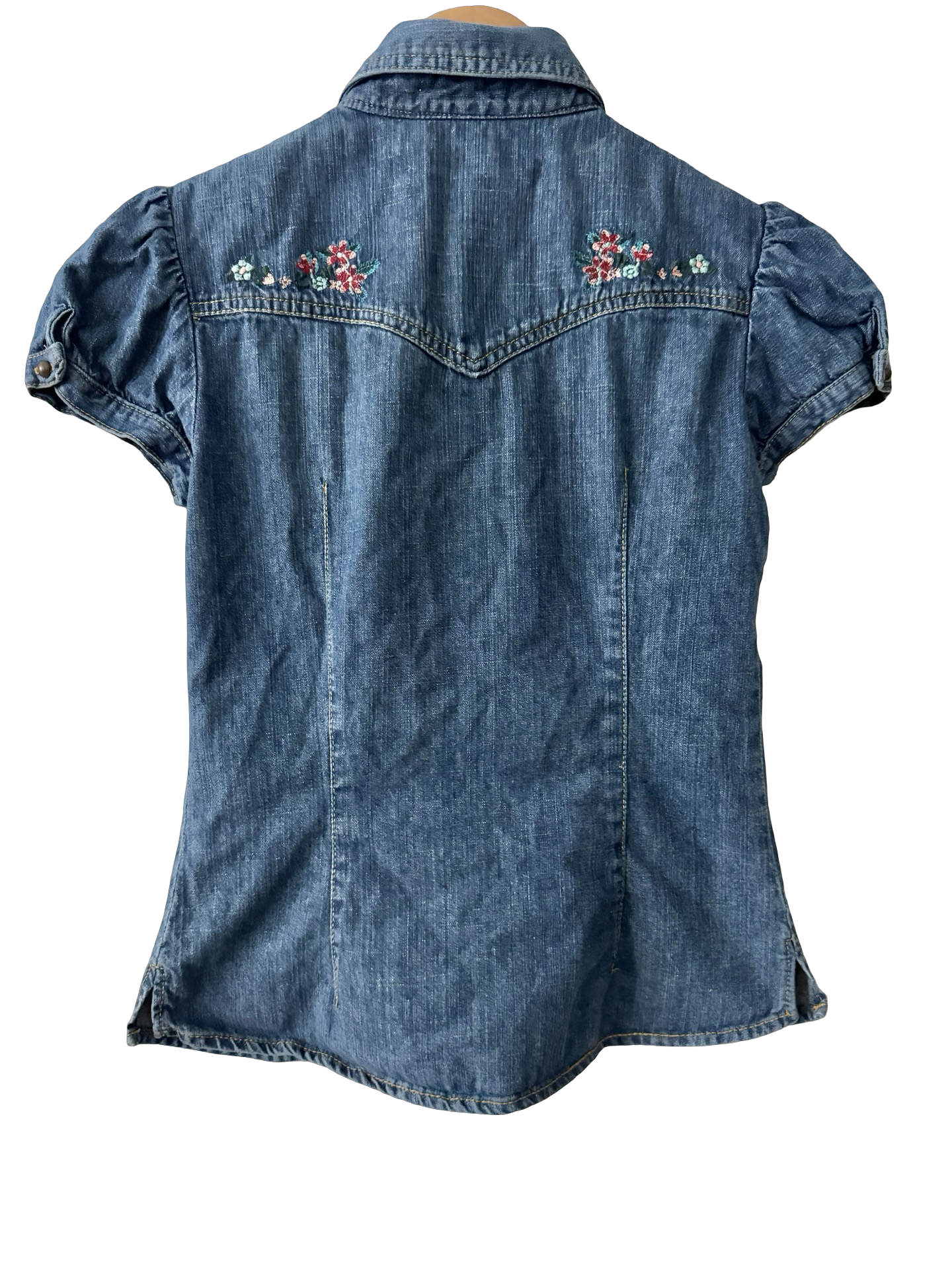 Vintage Y2K Bluebell Denim Puff Sleeve Blouse (XS)