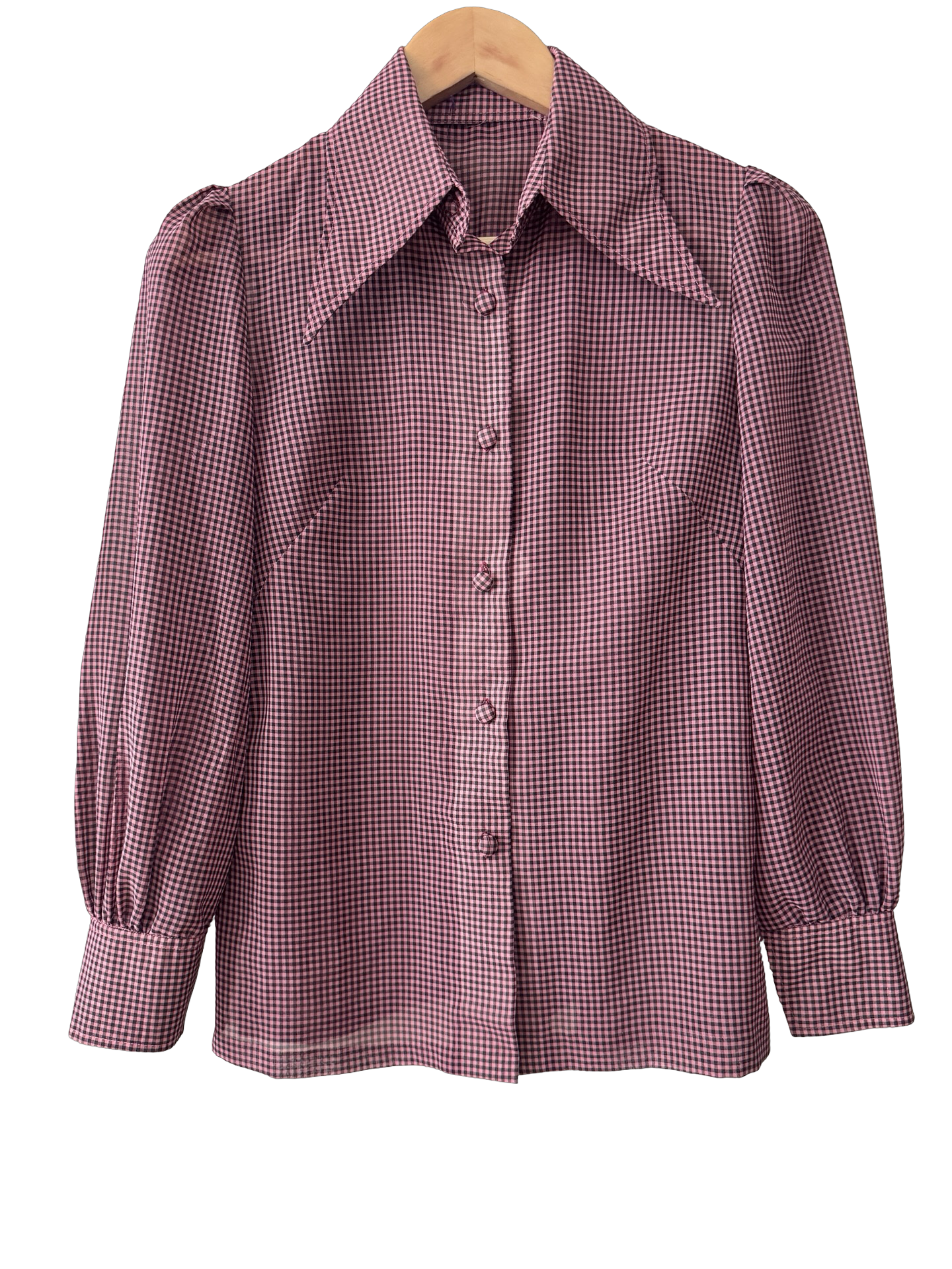 Vintage 80s Rose Gingham Statement Collar Blouse (S)