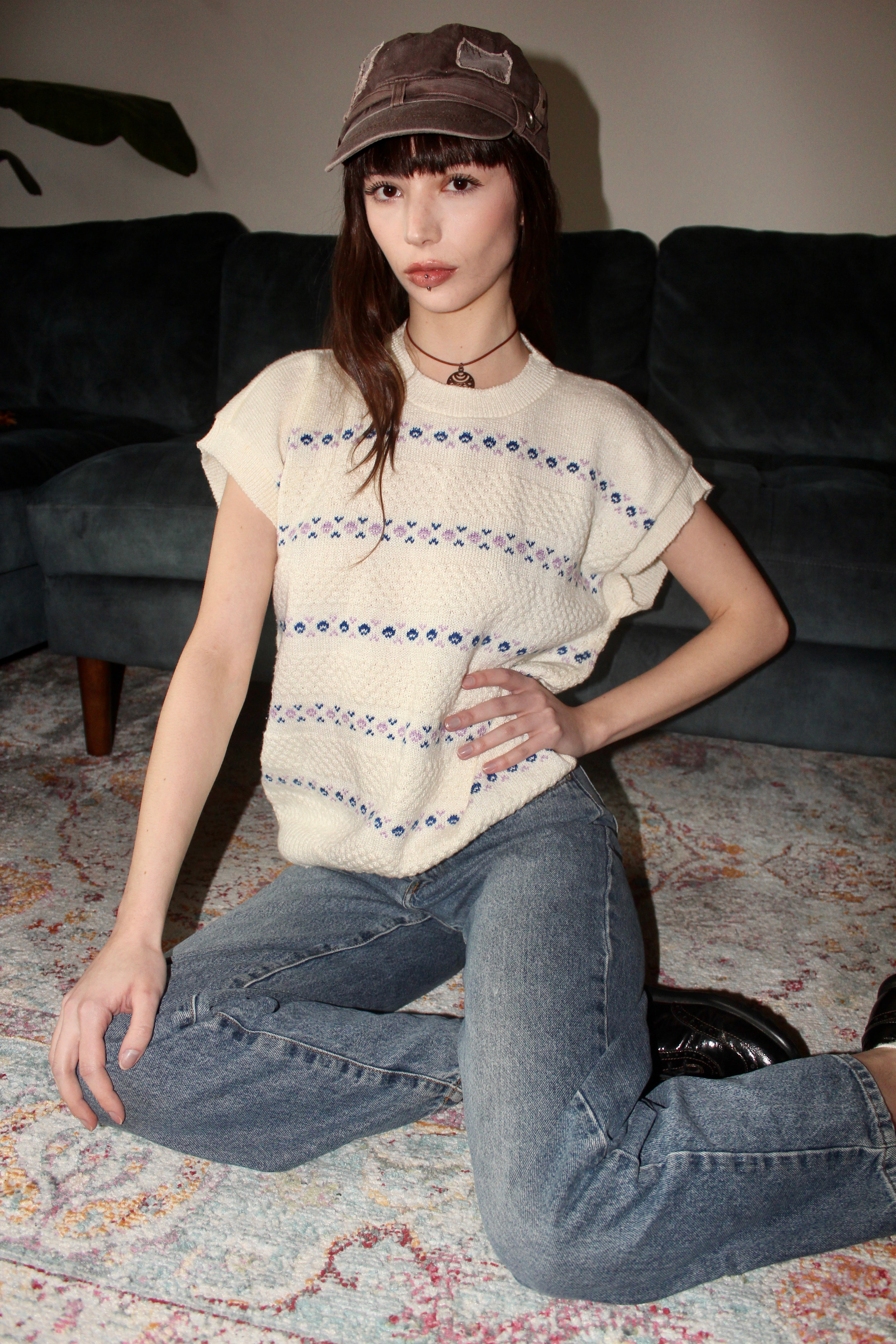 Vintage 80s Embroidered Knit Vest (M)