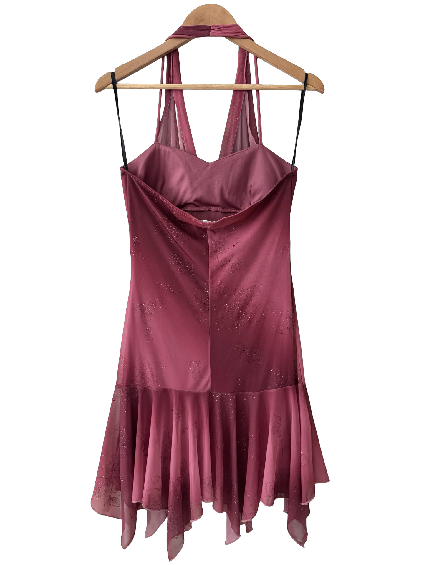 Vintage Y2K Taboo Berry Mesh Halter Midi Dress (M)