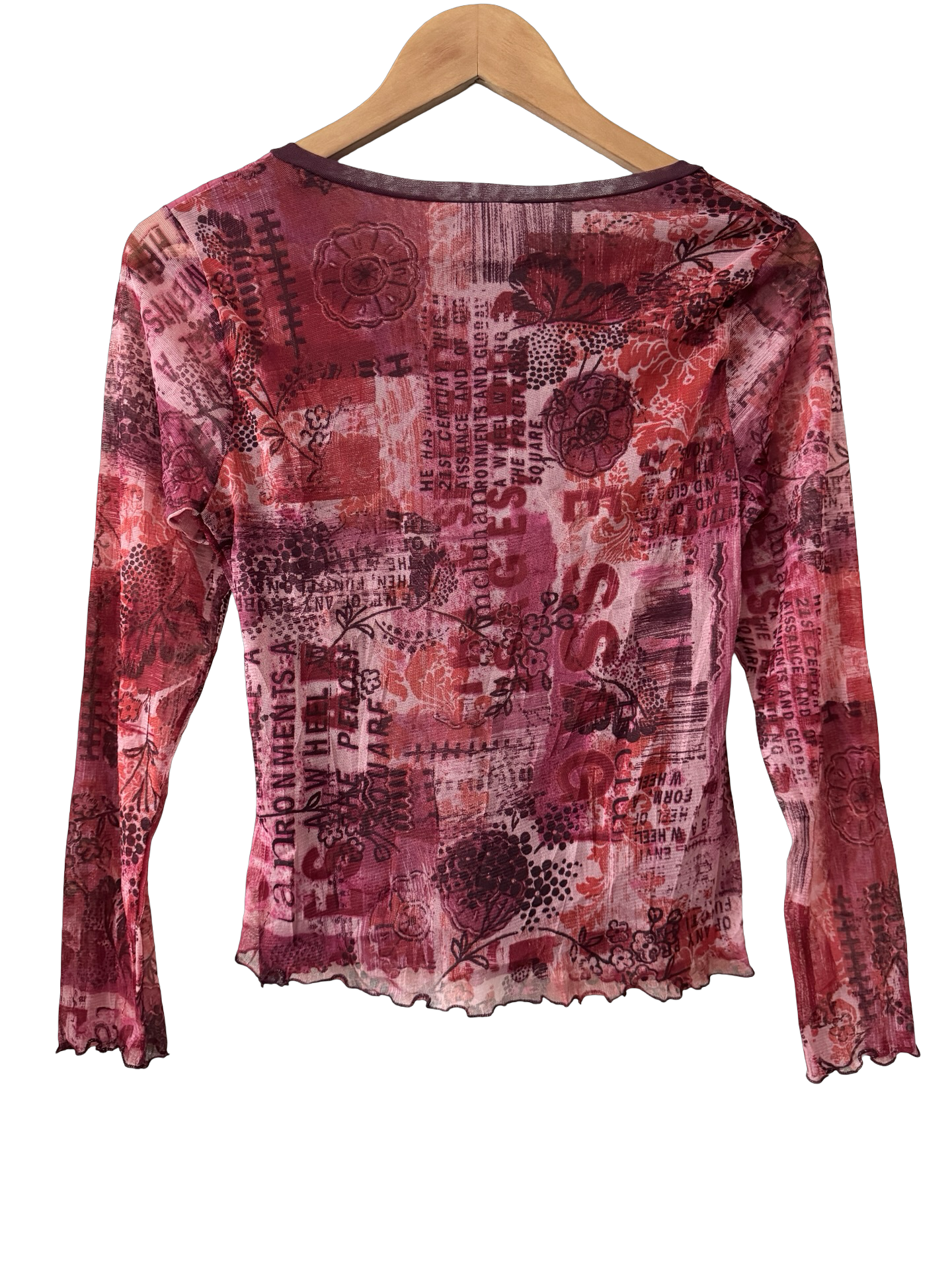 Vintage Y2K Raspberry Collage Gauzy Top (S/M)