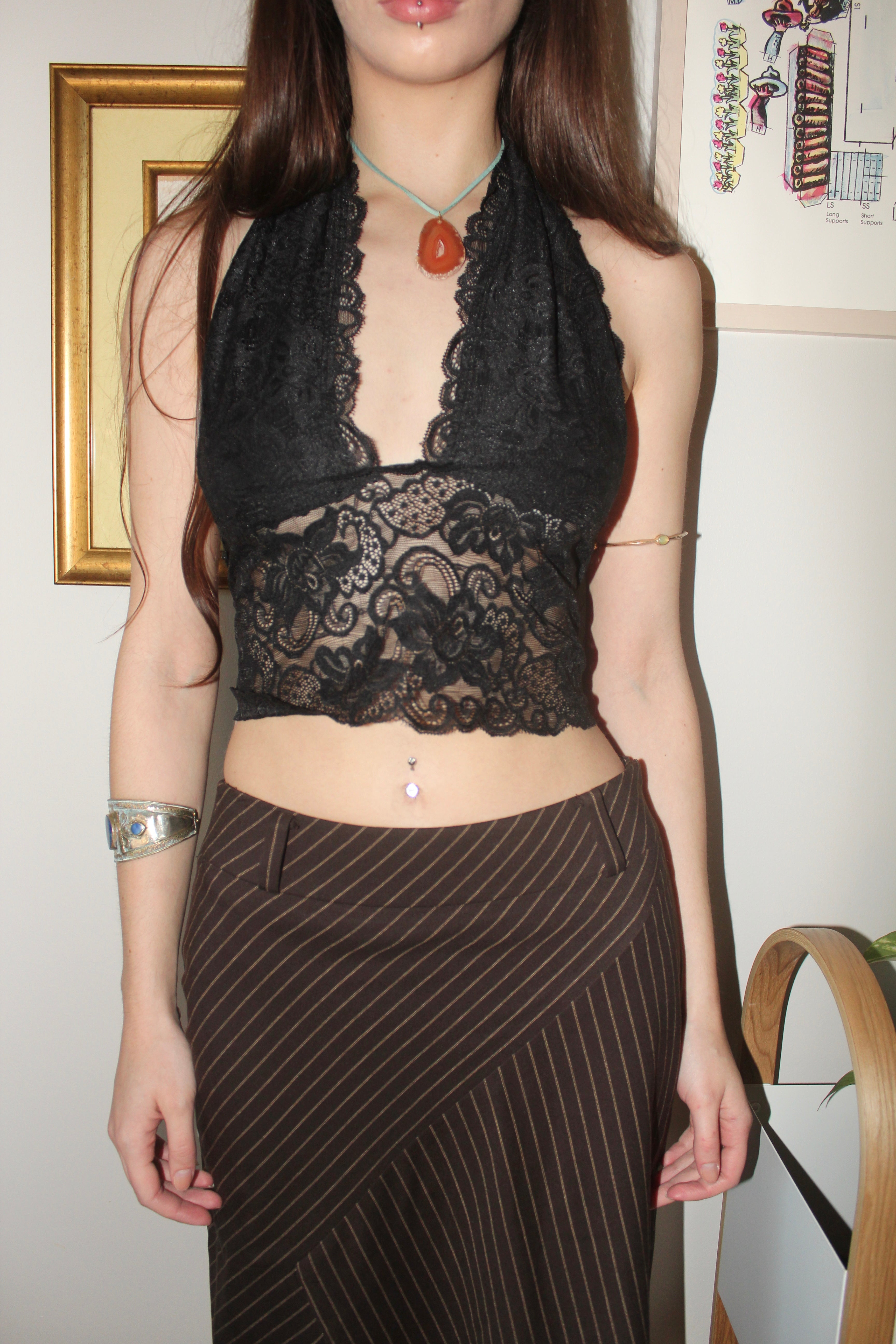 Vintage 90s Sheer Lace Halter (S)