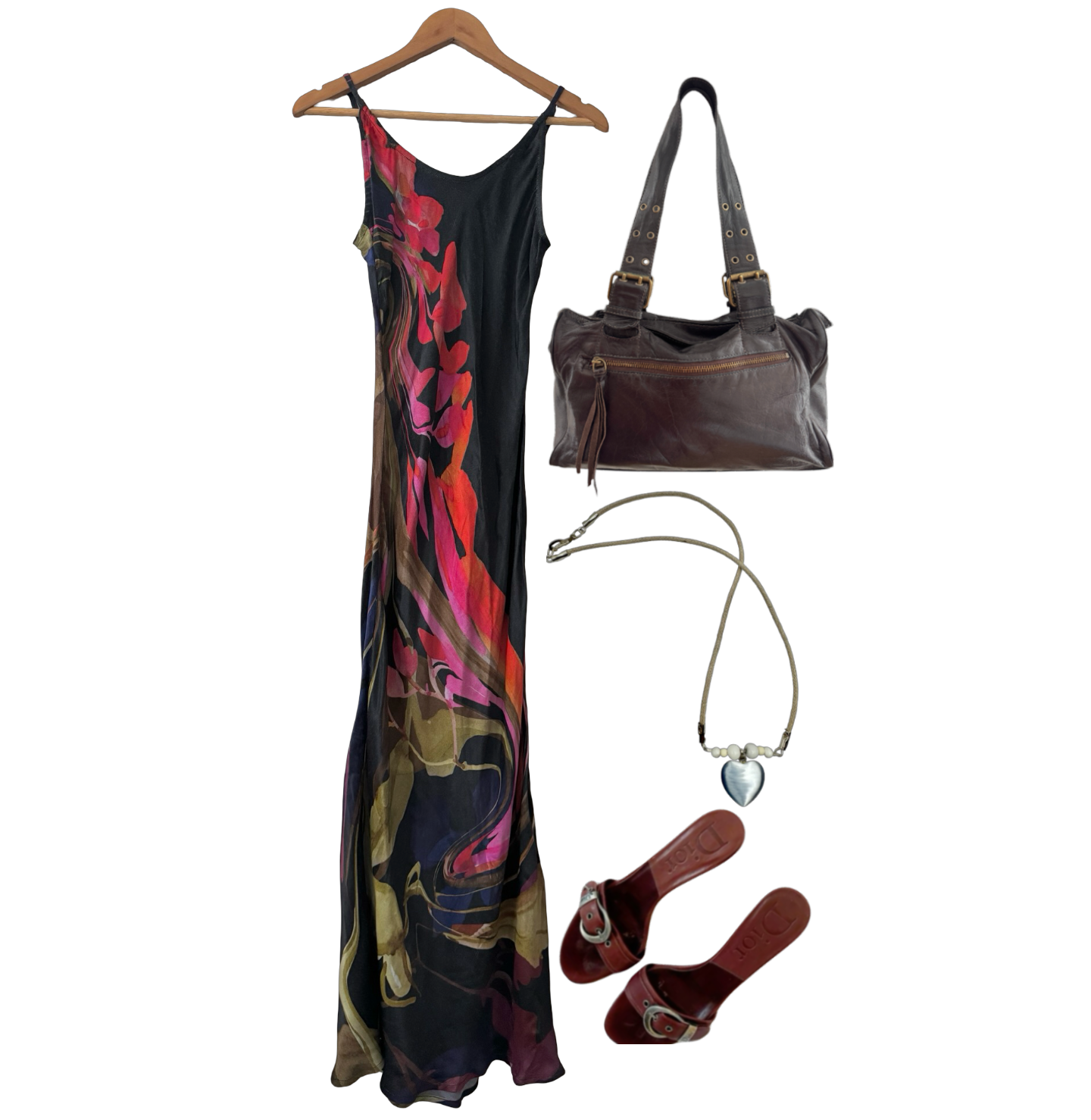 Vintage Y2K Midnight Bloom Maxi Dress (S)