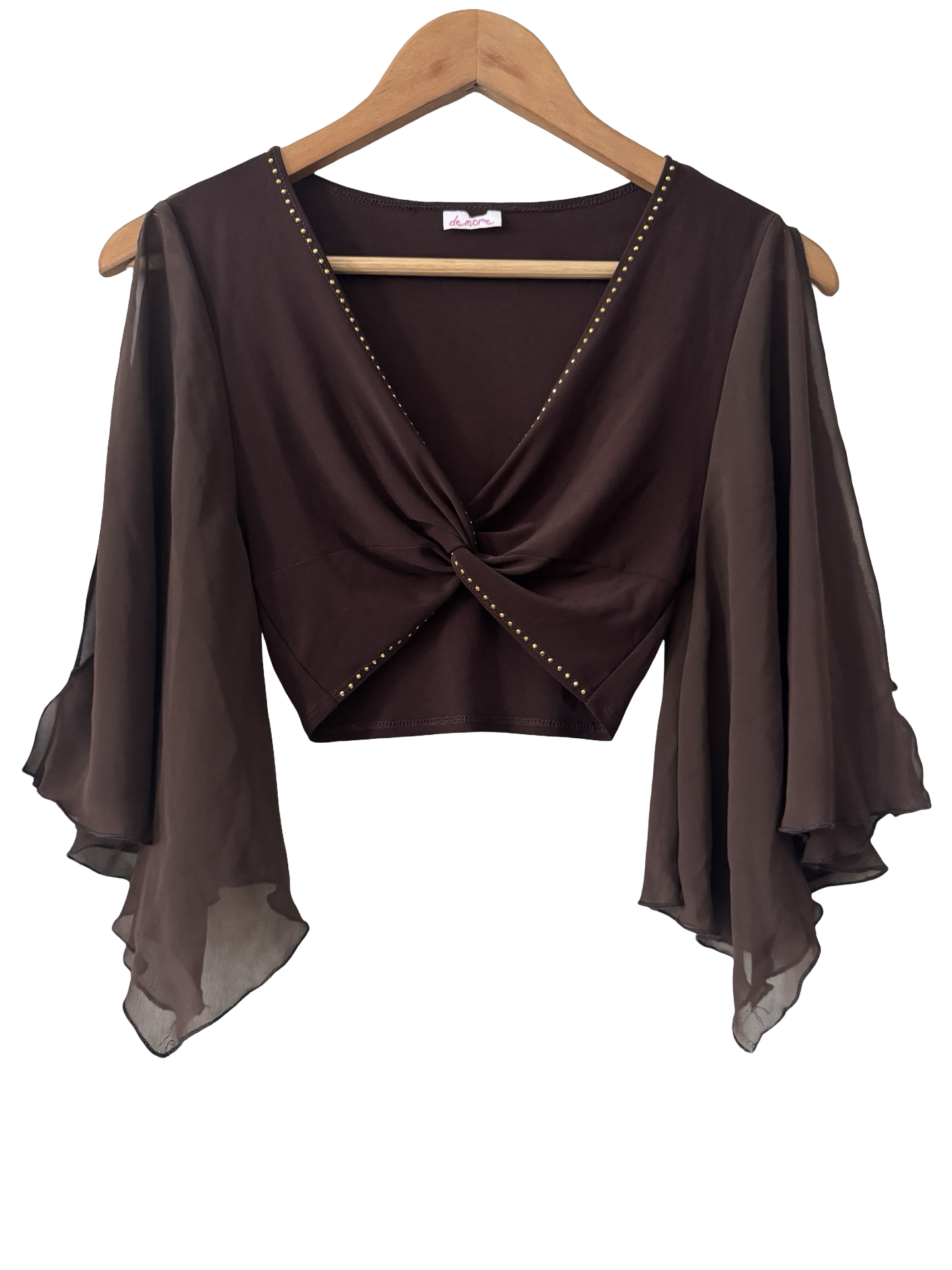Vintage 90s Chocolate Chiffon Bell Sleeve Top (XS)