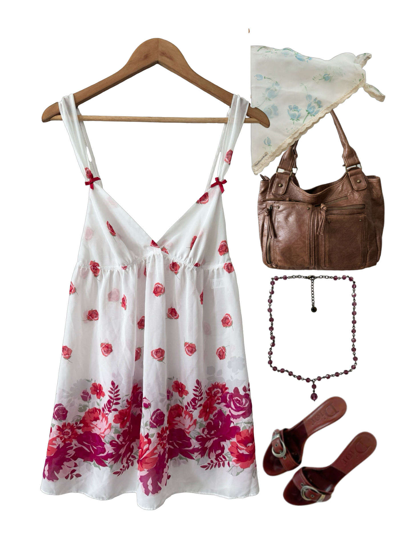 Vintage Y2K Rose Garden Sheer Babydoll Mini Slip (S/M)