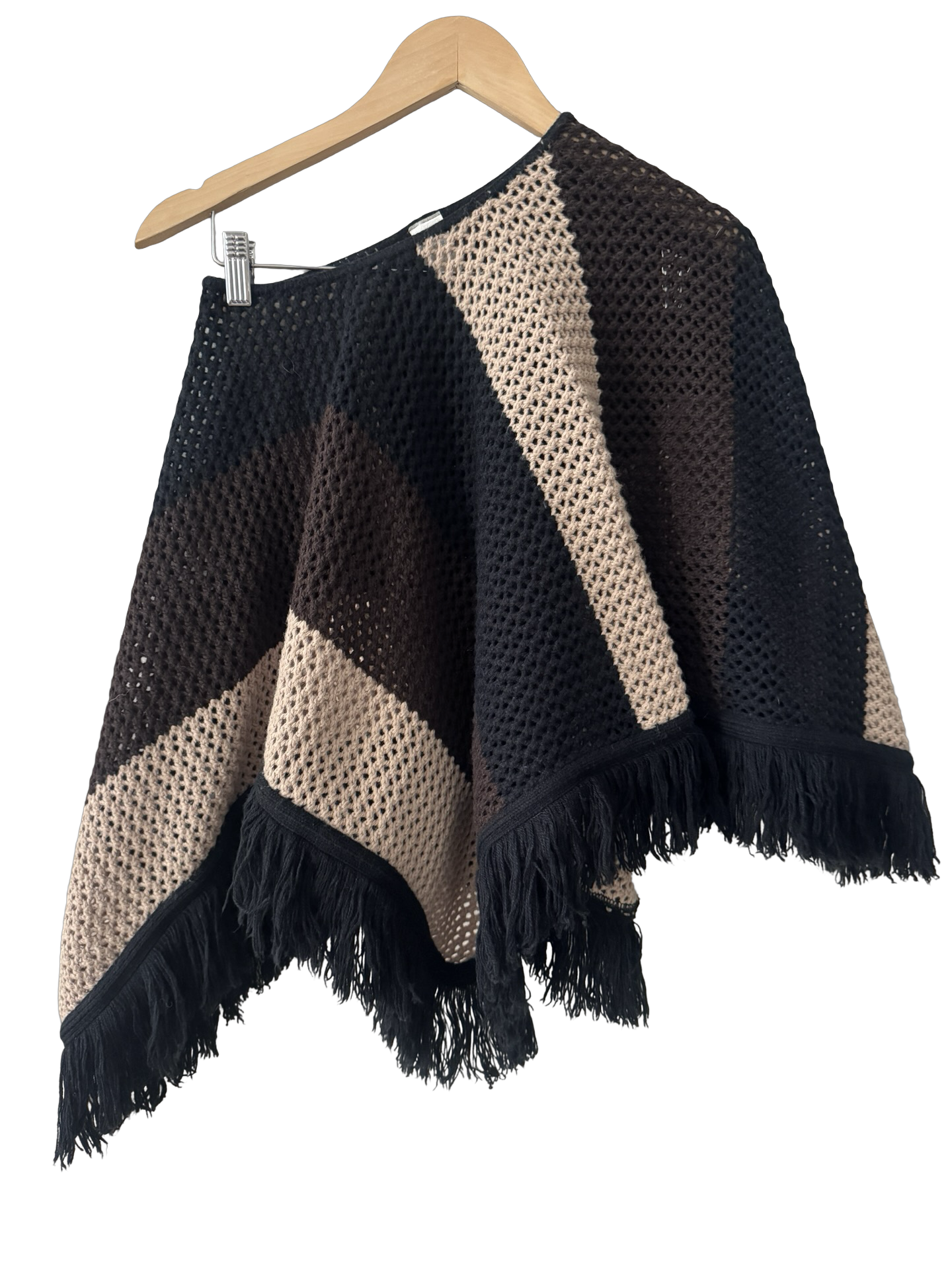 Vintage 90s Desert Fringe Crochet Poncho (OS)