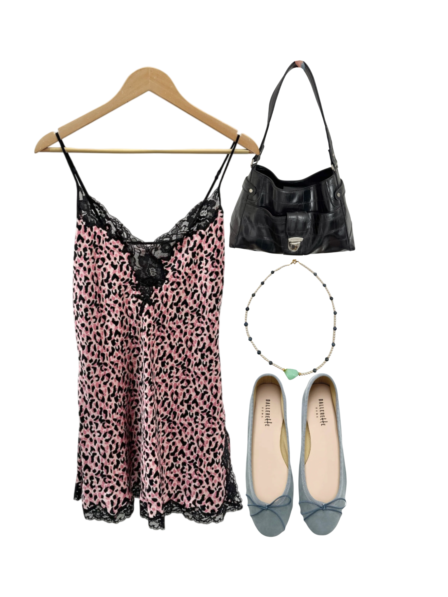 Vintage Pink Lace Leopard Slip Dress (S)