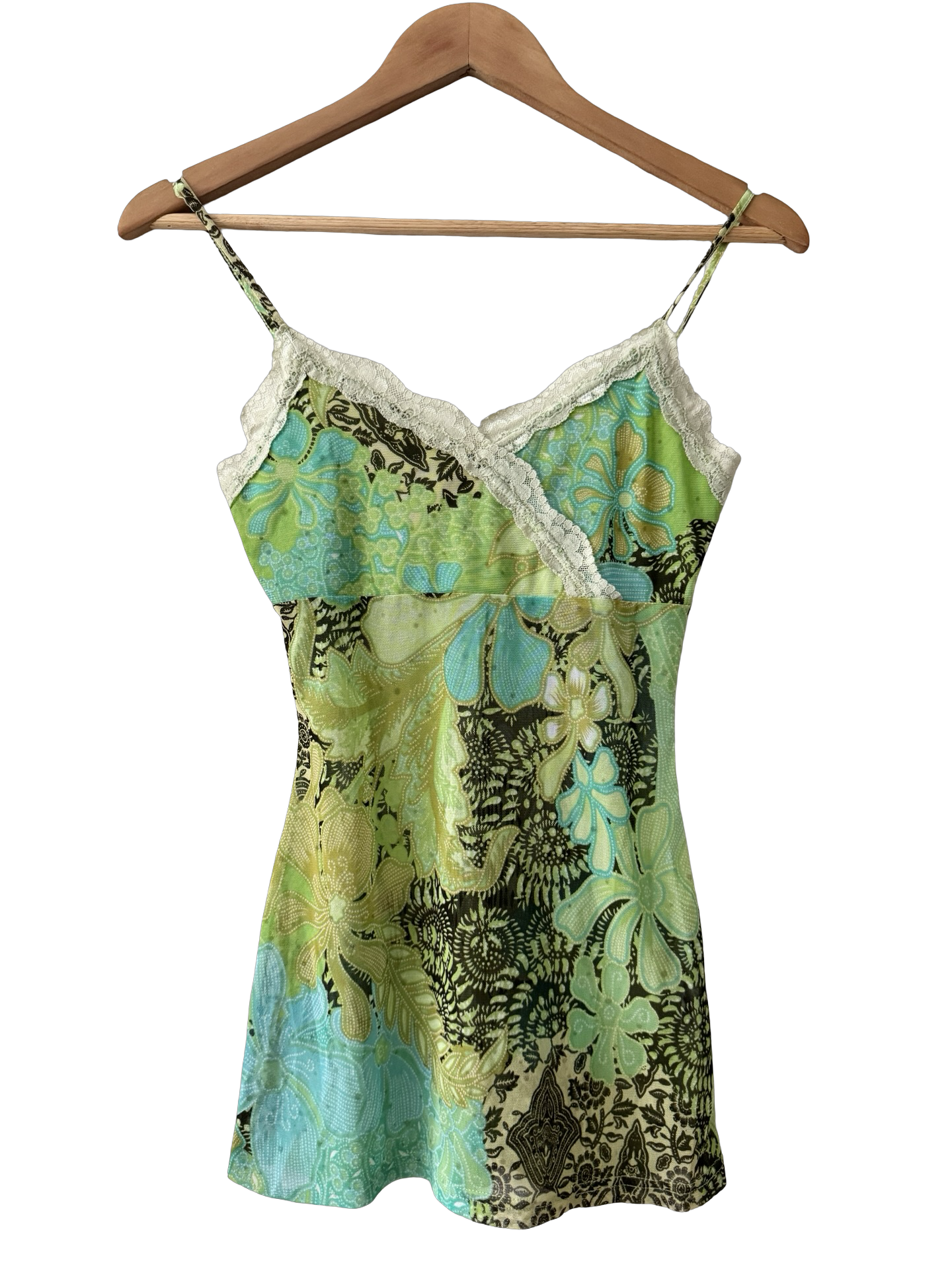 Vintage Y2K French Lime Garden Lace Top (XS)