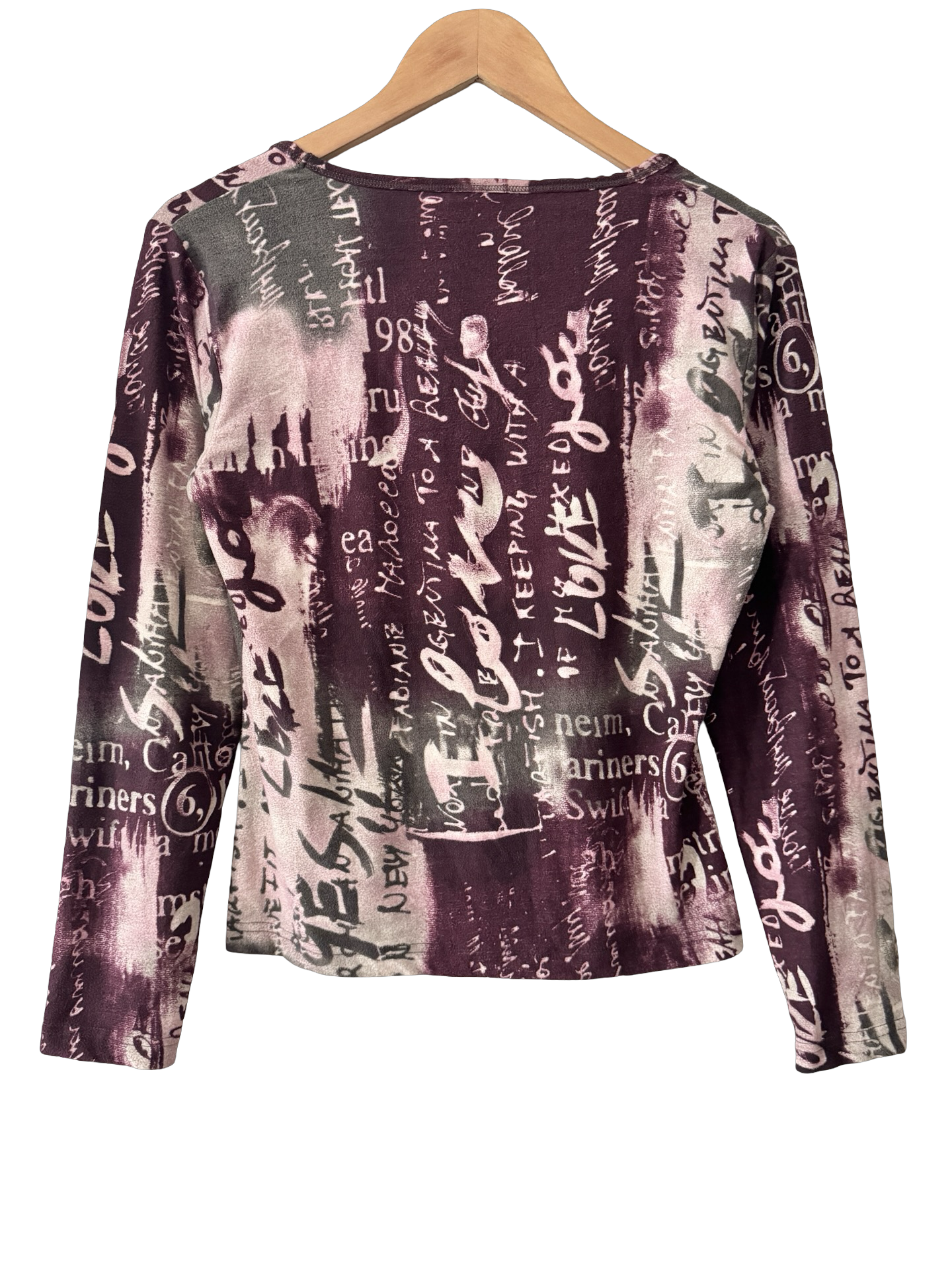 Vintage Y2K Graffiti Mesh Long Sleeve Top (L)
