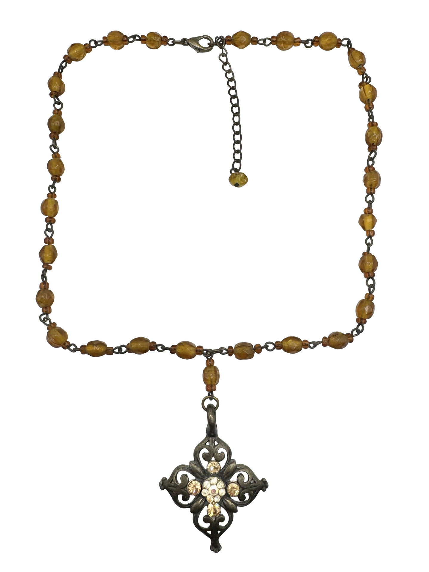 Vintage Y2K Honey & Heirloom Cross Necklace
