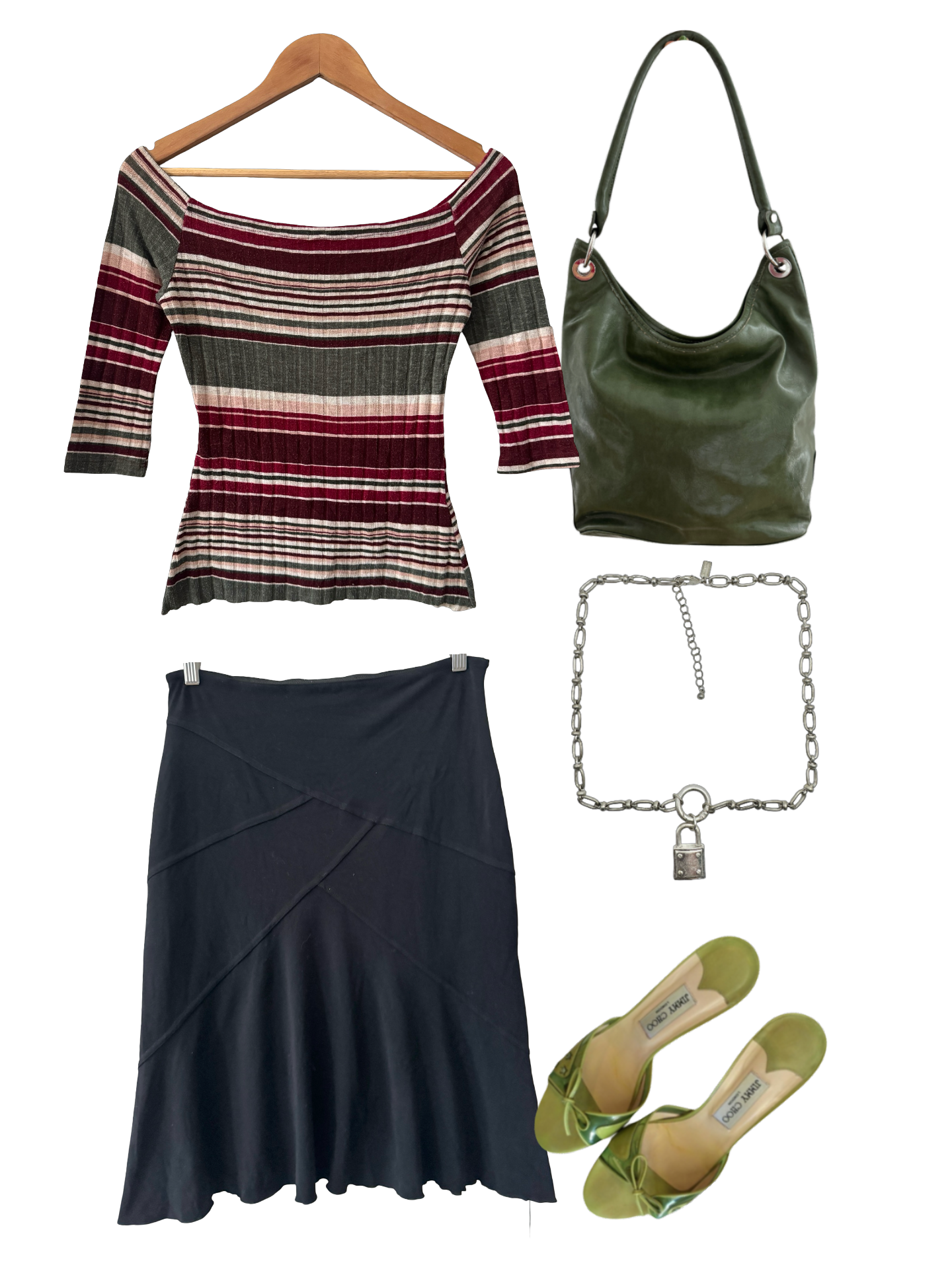 Vintage Y2K Merlot Stripe Off-Shoulder Knit Top (S-M)