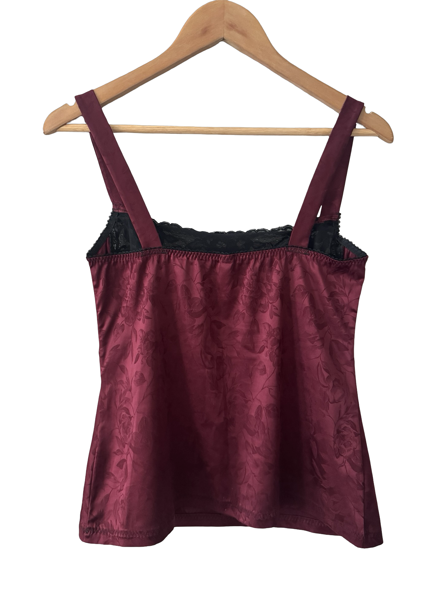 Vintage Y2K Burgundy Jacquard Lace Trim Cami (M)