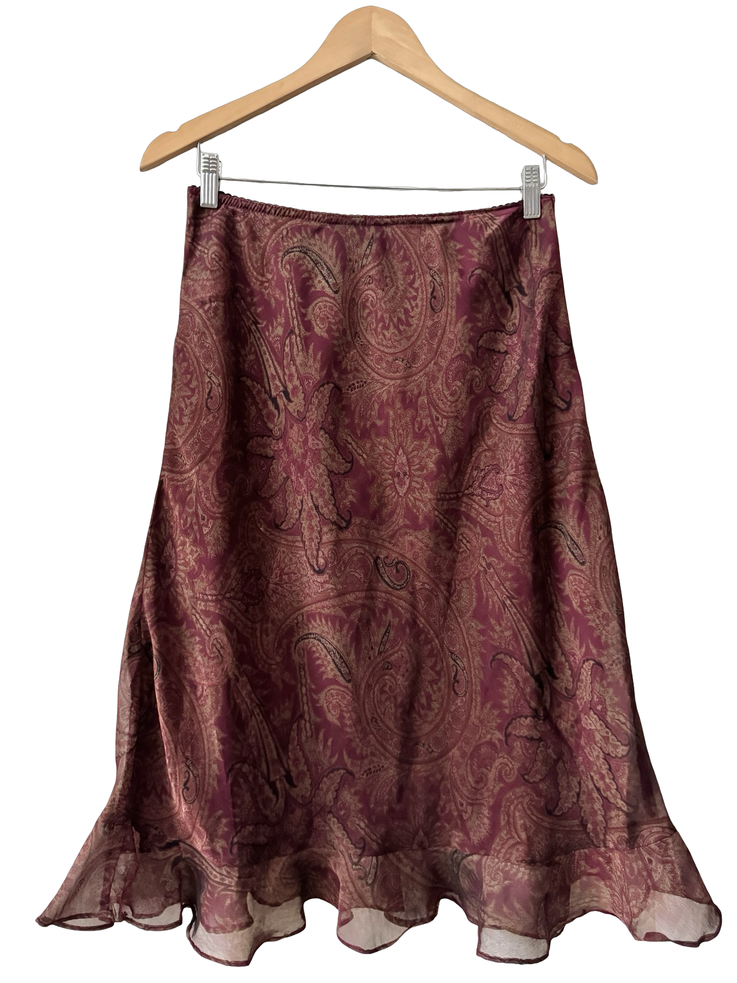 Vintage Y2K Cherry Wine Ruffled Midi Skirt (M)