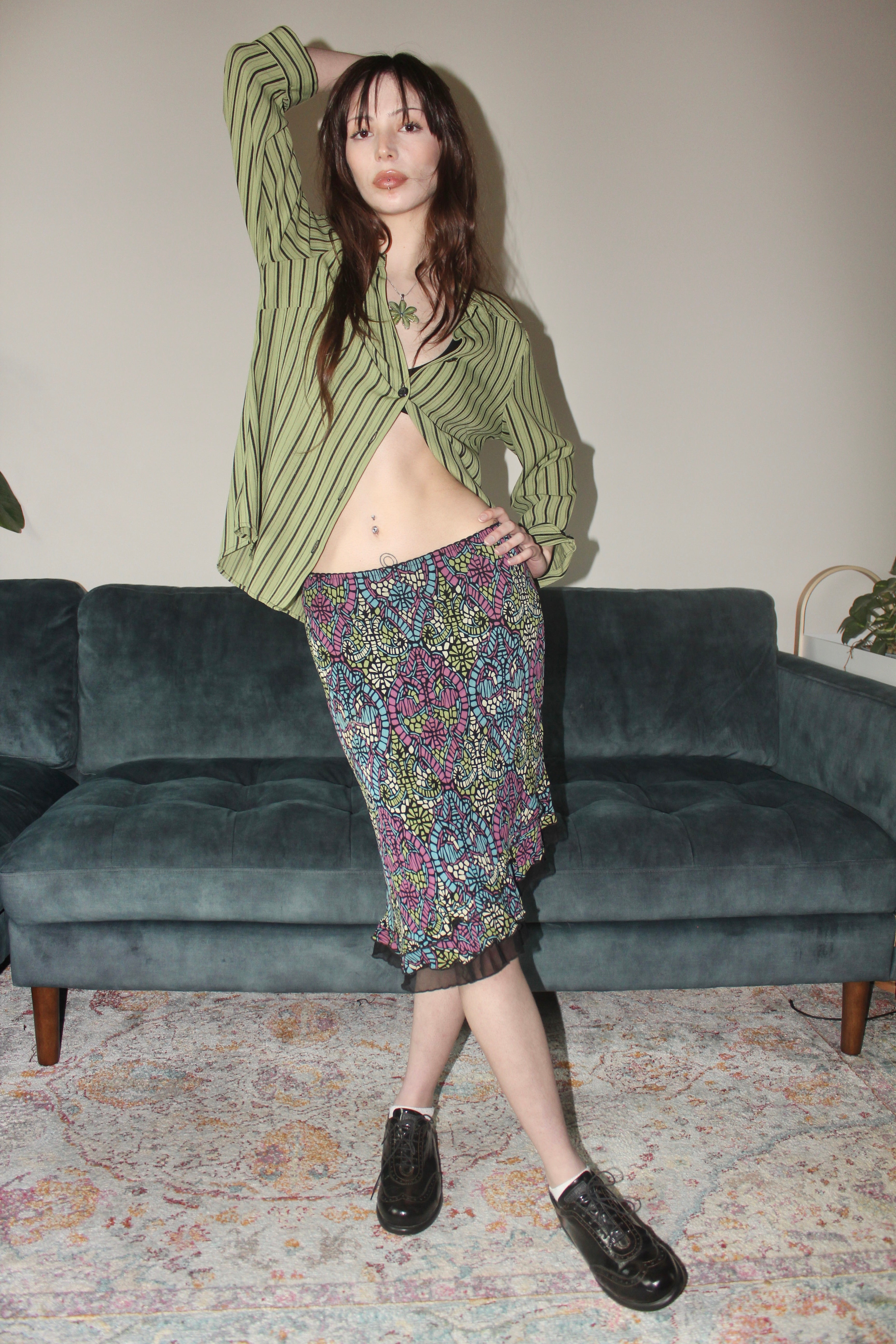 Vintage 90s Mosaic Patterned Asymmetrical Midi Skirt (S)