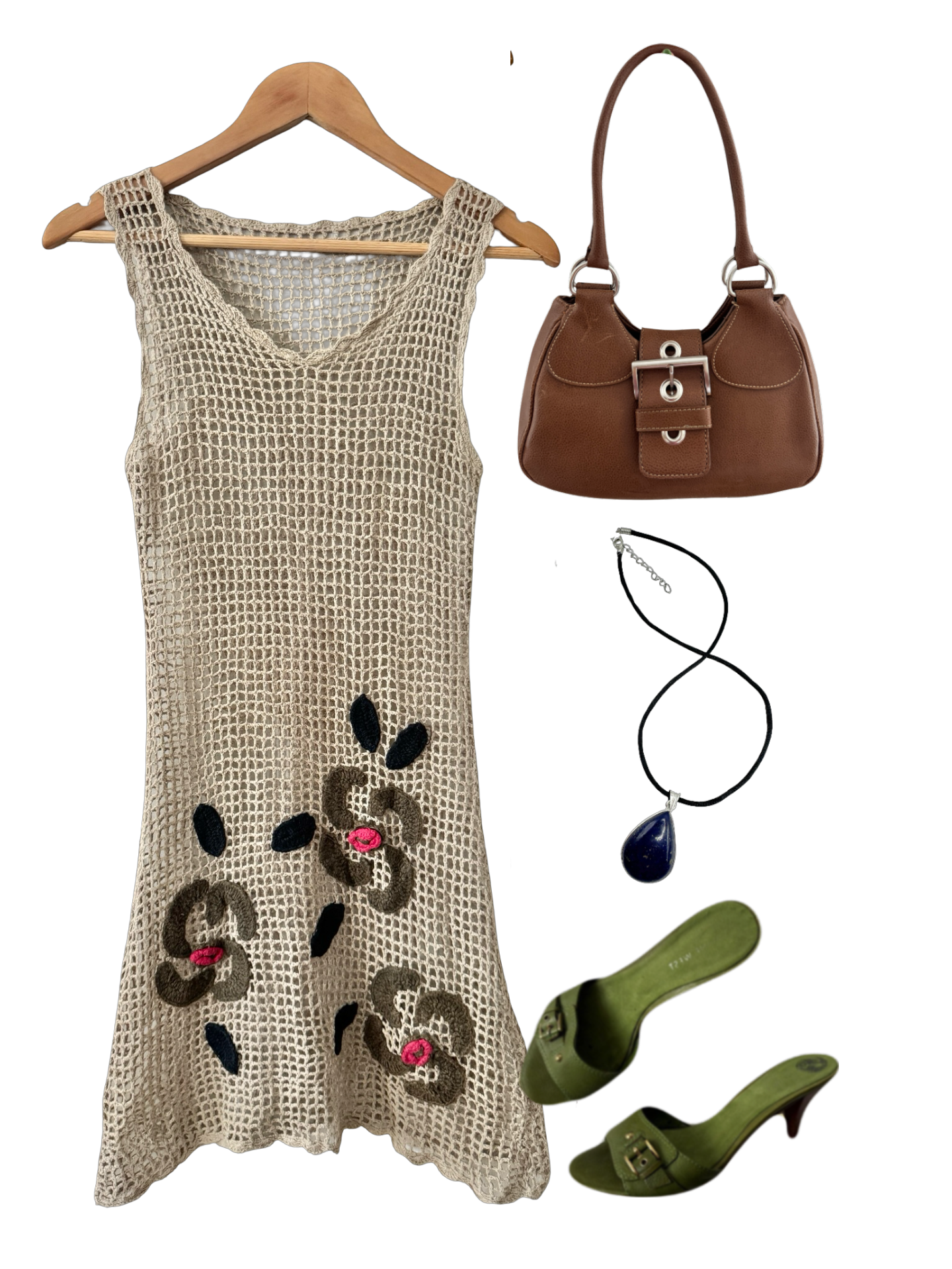 Vintage Y2K Floral Patch Crochet Dress (S)