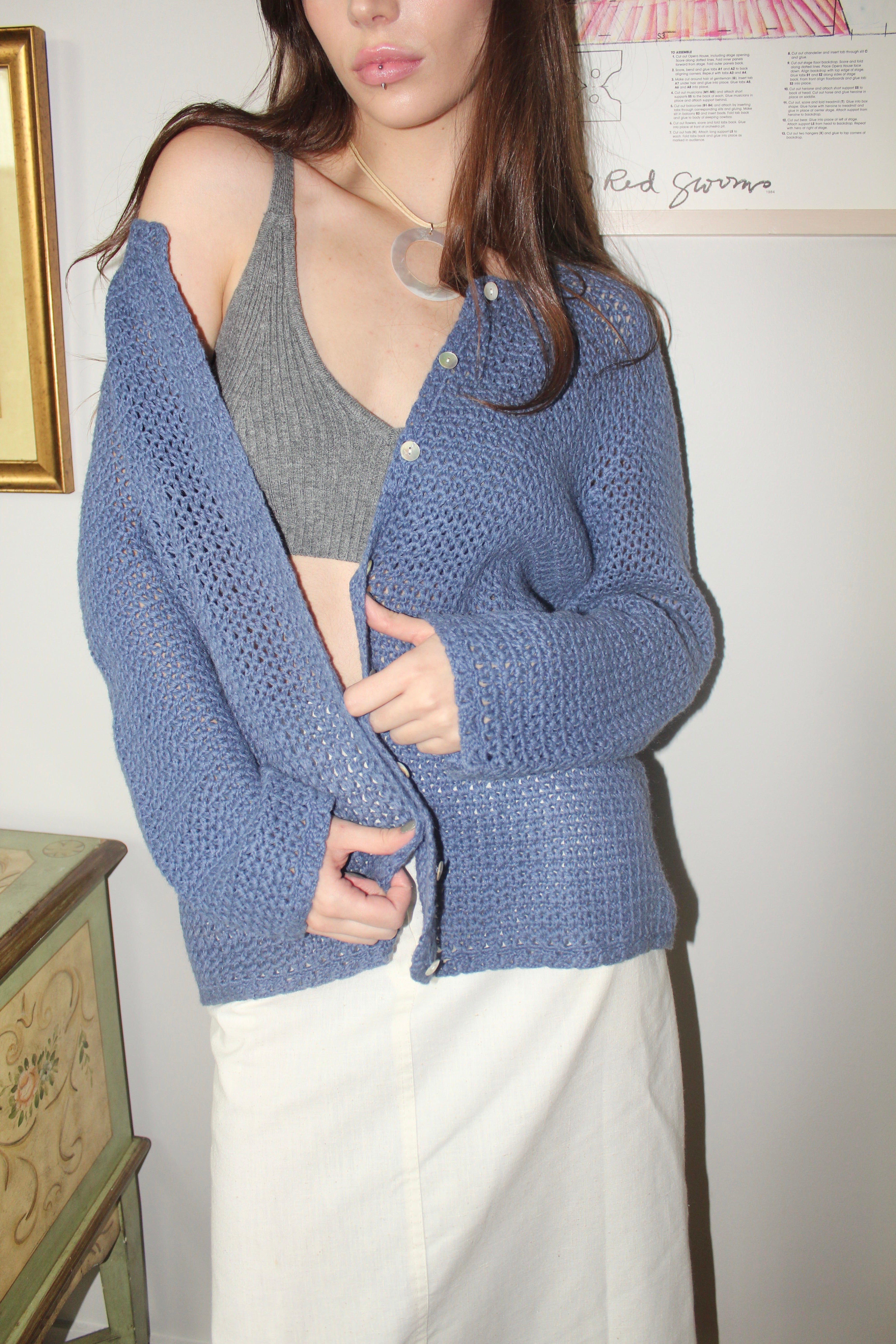 Vintage 90s Periwinkle Chunky Cardigan (M)