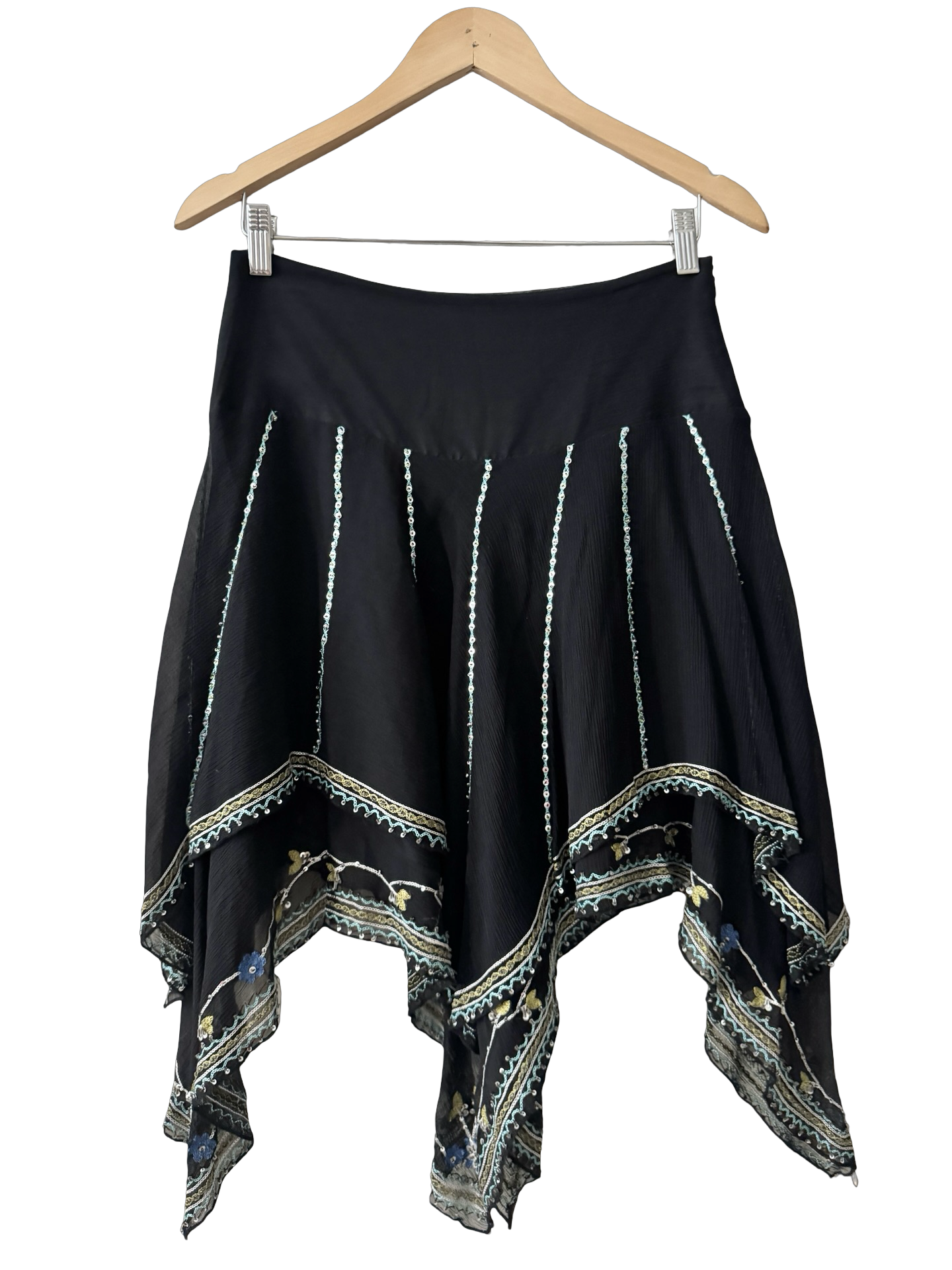 Vintage Y2K Midnight Handkerchief Beaded Silk Skirt (S)