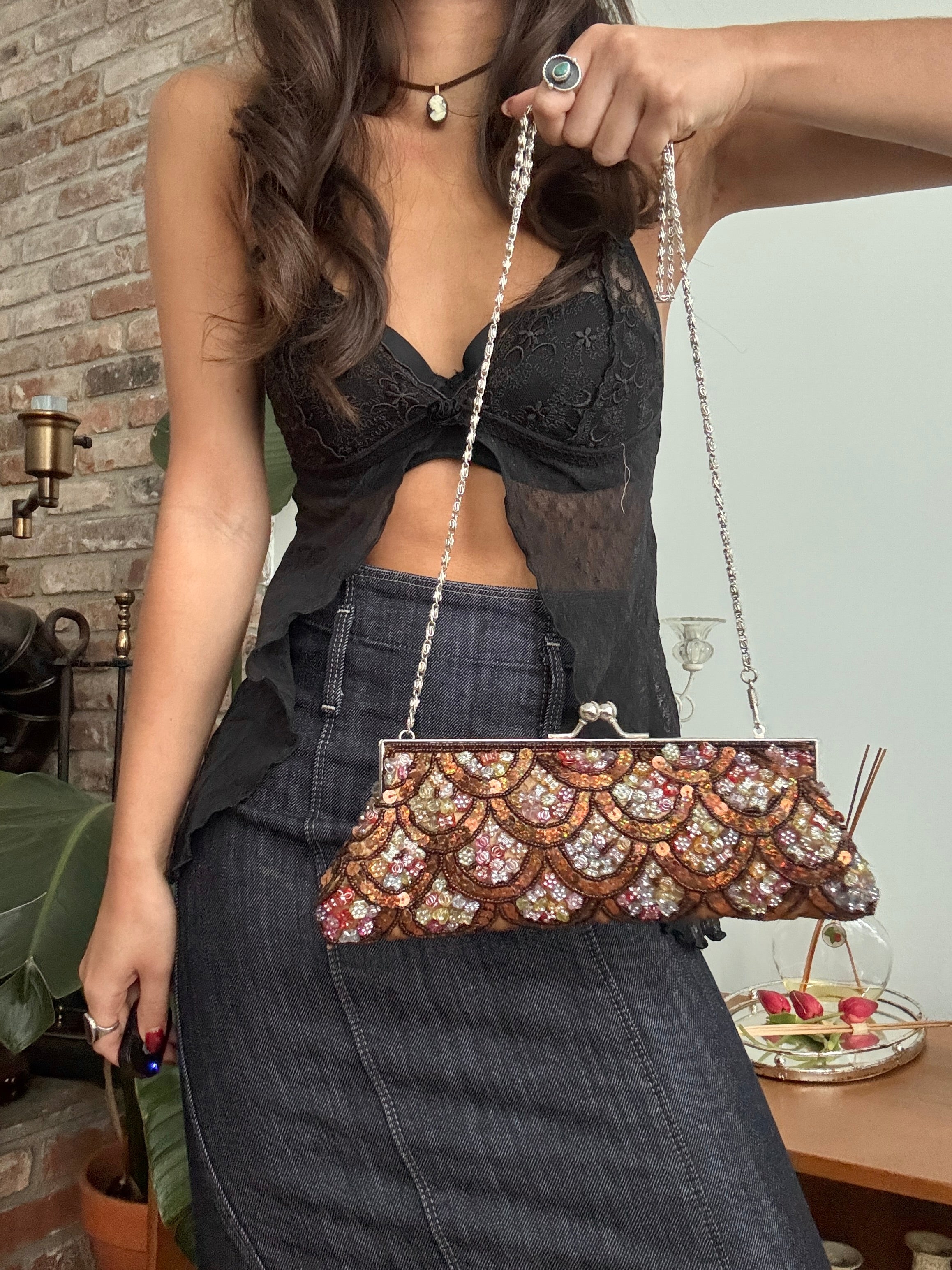 Vintage Y2K Chocolate Treasure Beaded Bag
