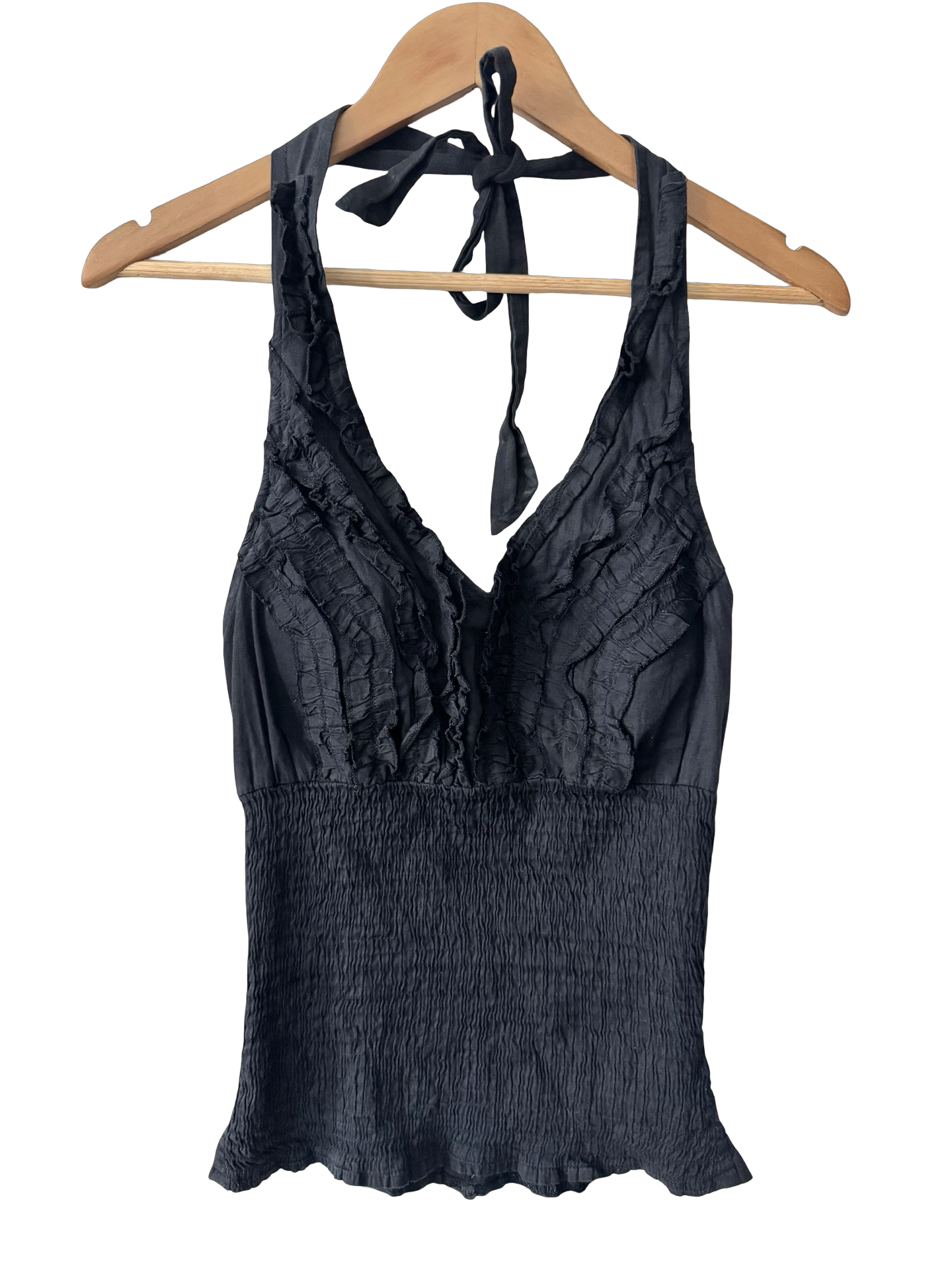 Vintage Y2K Midnight Ruffle Halter (M)