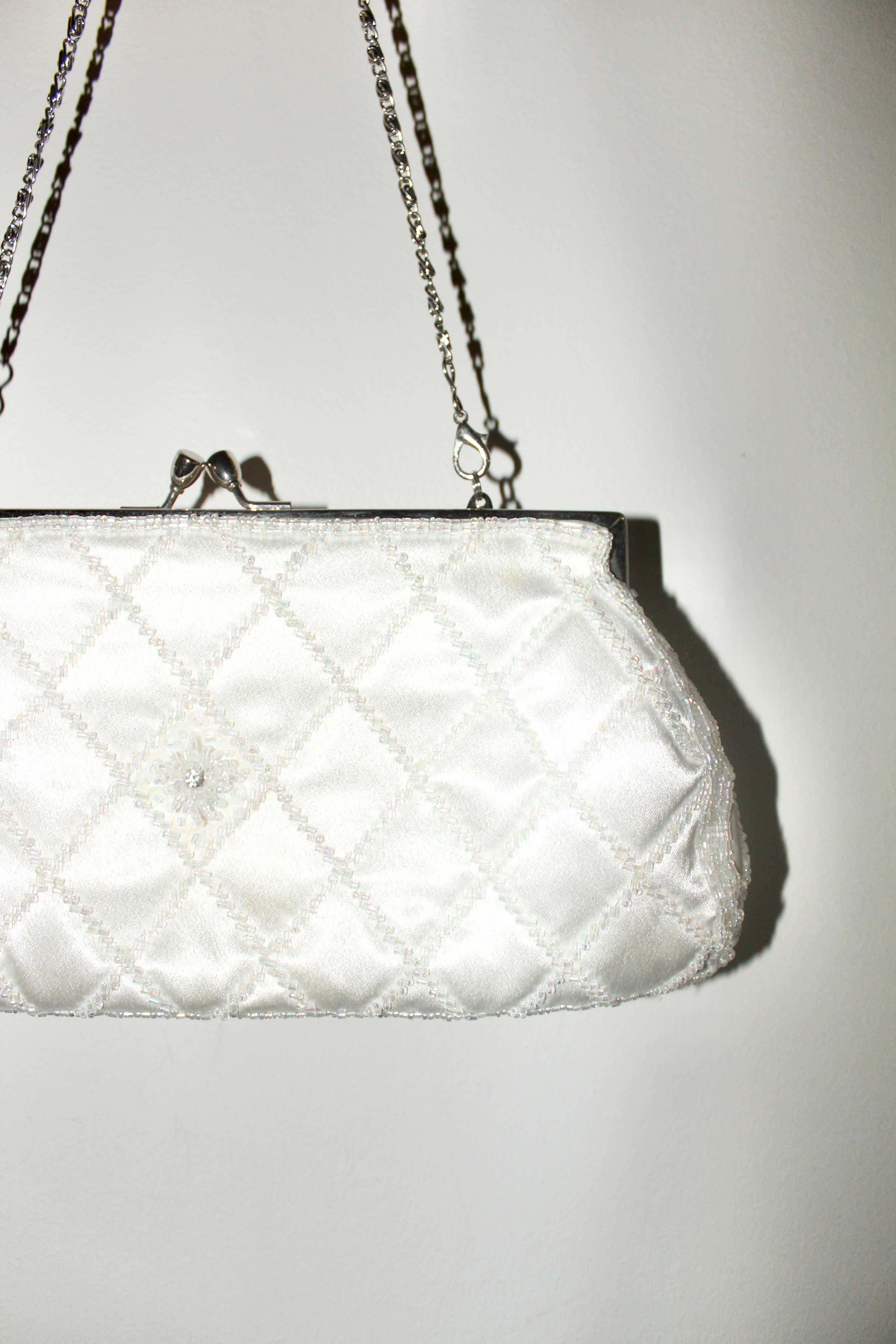 Vintage 80s Ivory Beaded Purse