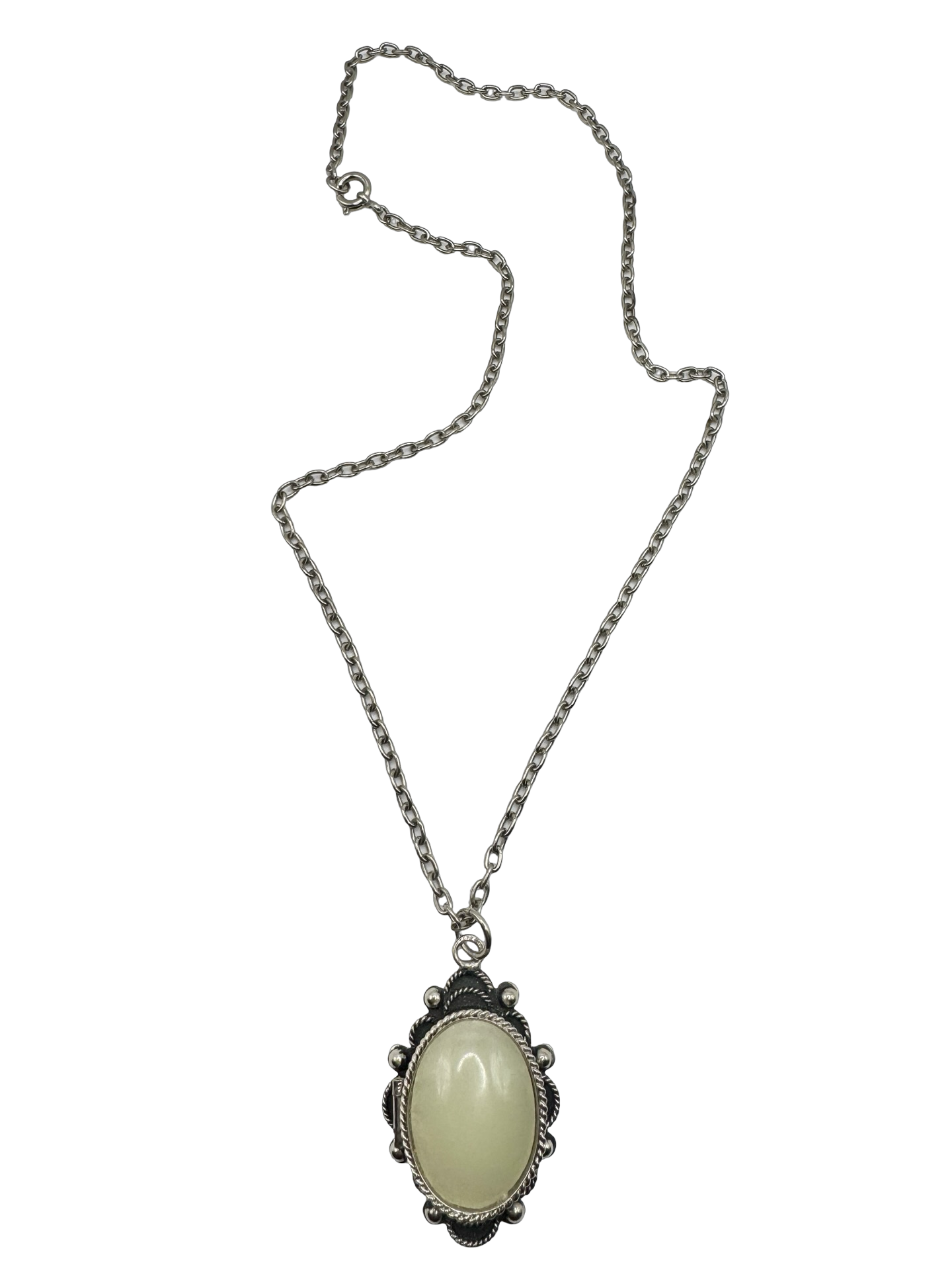Vintage Pale Green Cabochon Locket Necklace