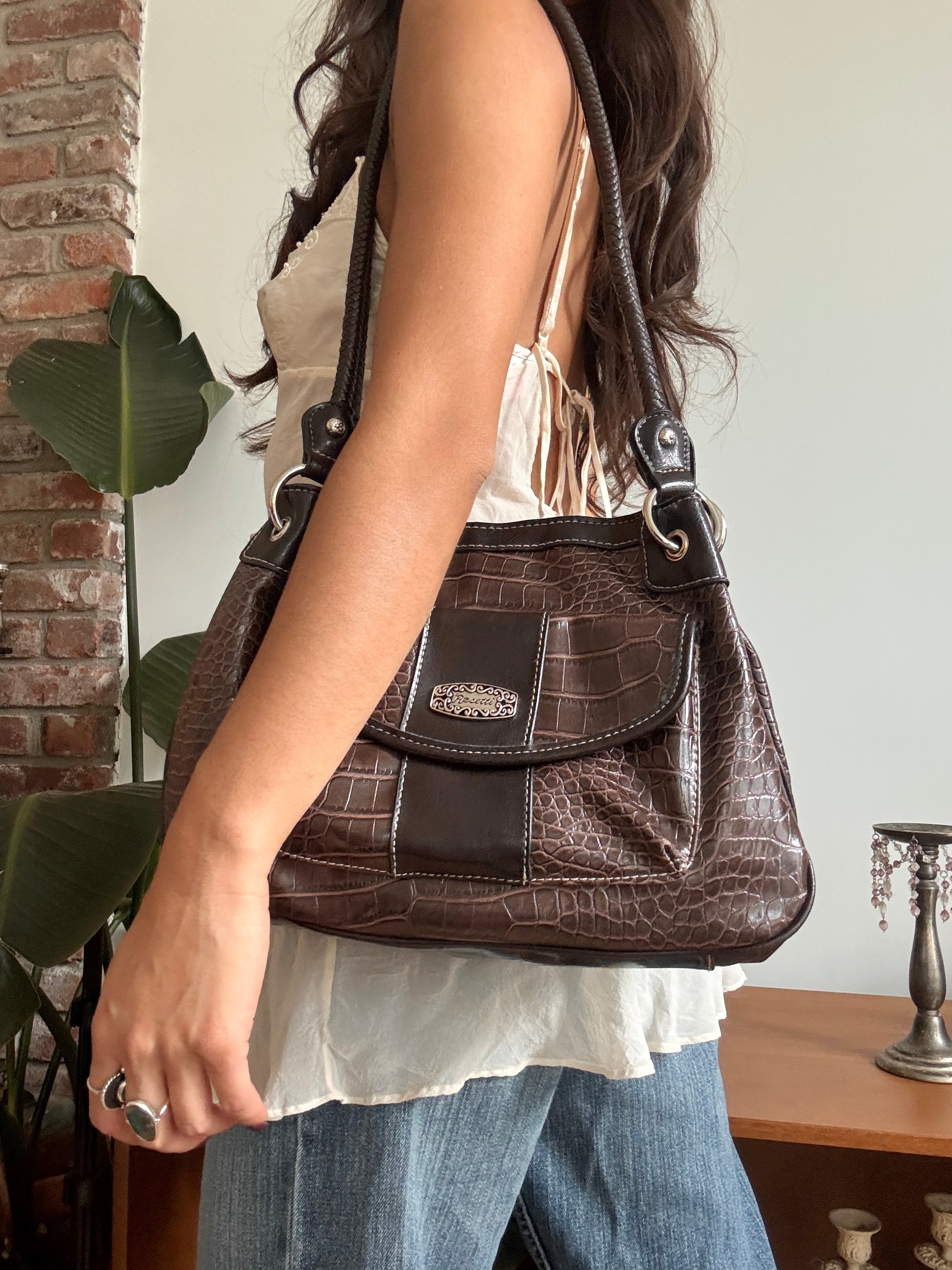 Vintage 90s Mocha Croc Bag