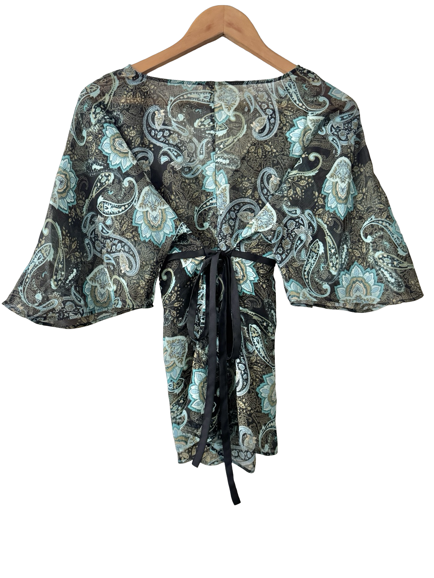 Vintage Y2K Midnight Paisley Bell Sleeve Blouse (M)