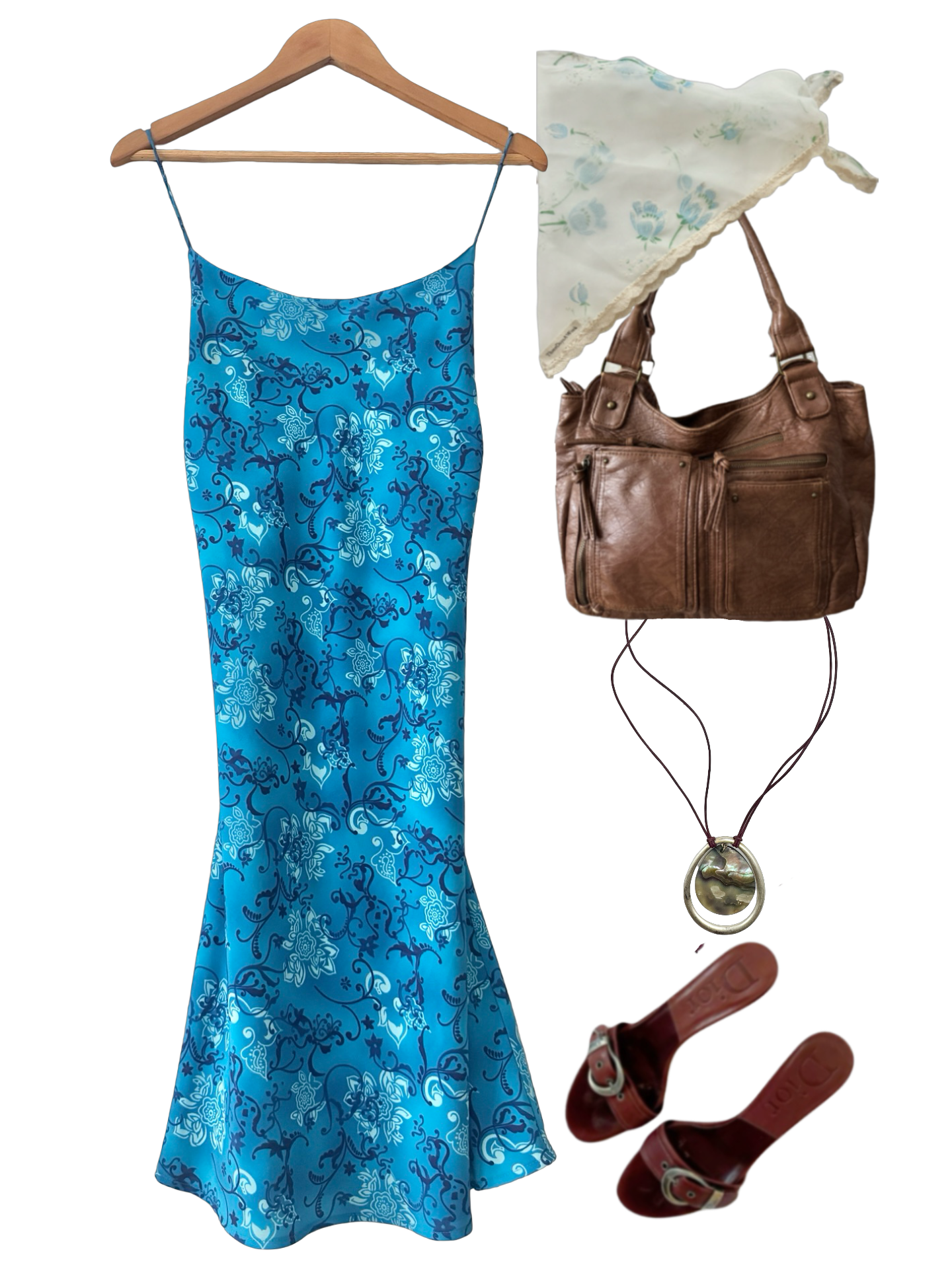 Vintage 90s La Belle Paisley Tie Slip Dress (L)
