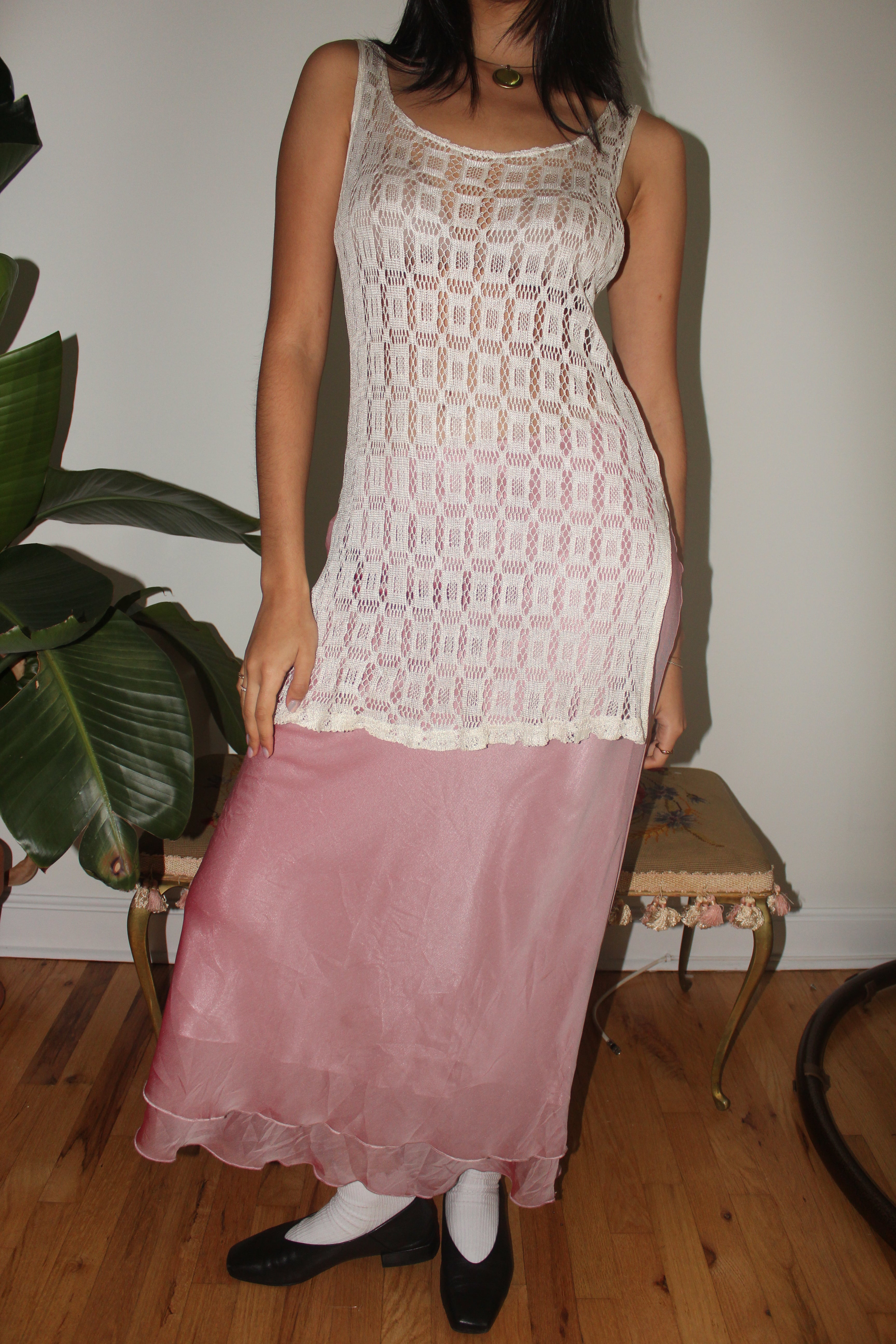 Vintage 90s Cream Crochet Tank (S/M)