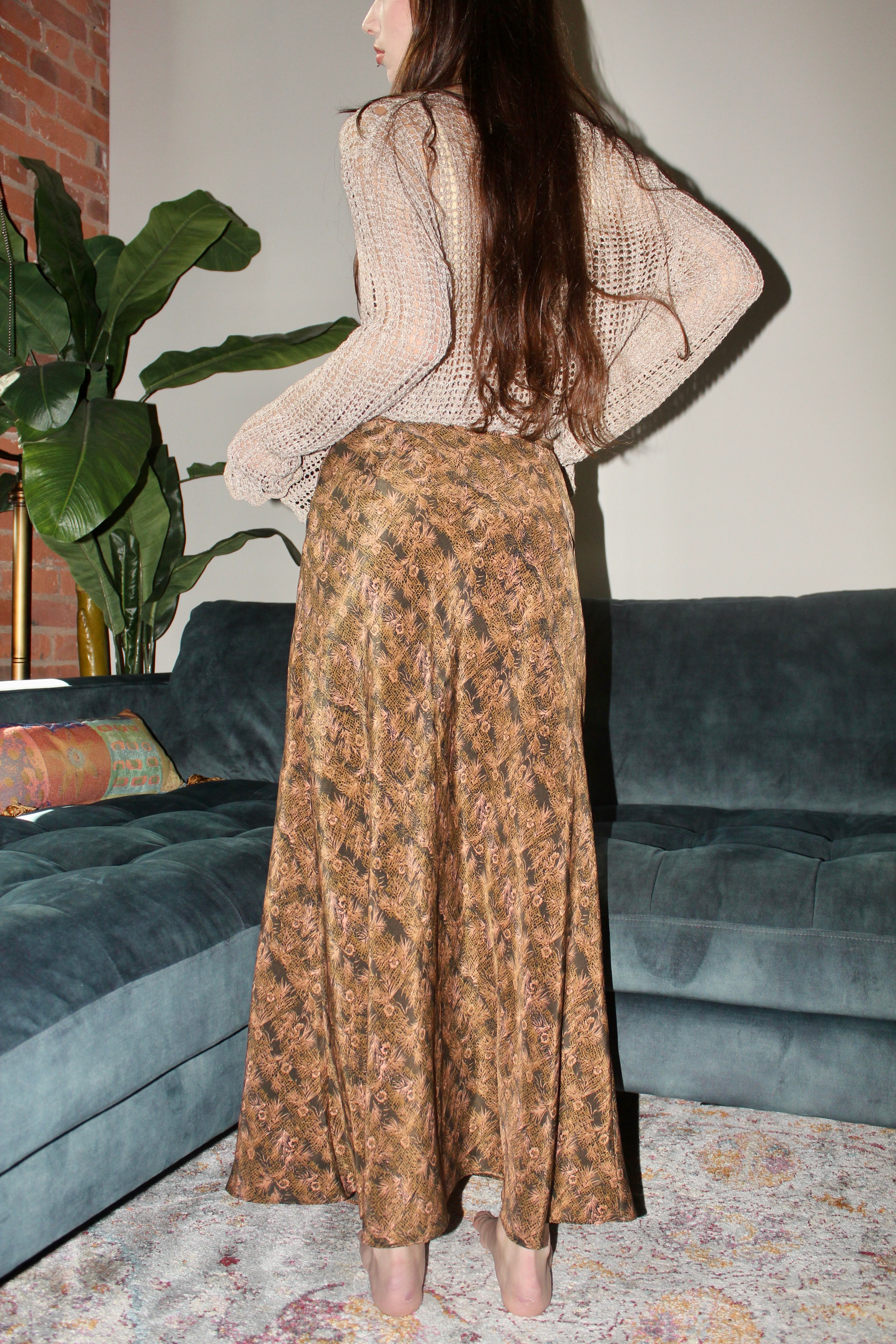 Vintage 90s Fall Button Up Midi Skirt (S)