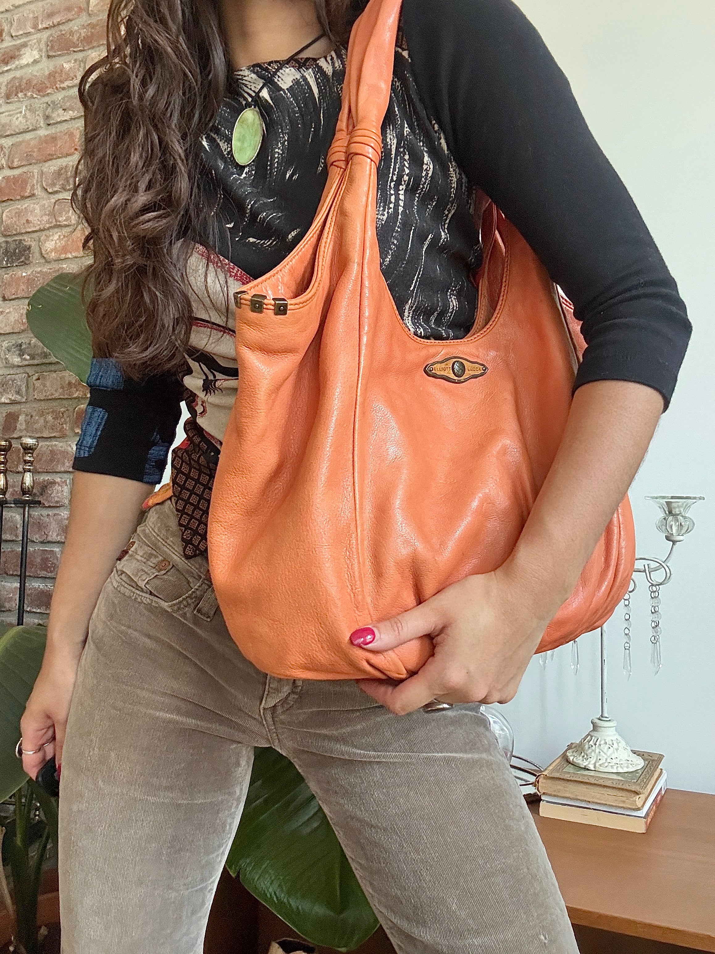Vintage Y2K Elliott Lucca Apricot Leather Cloud Tote
