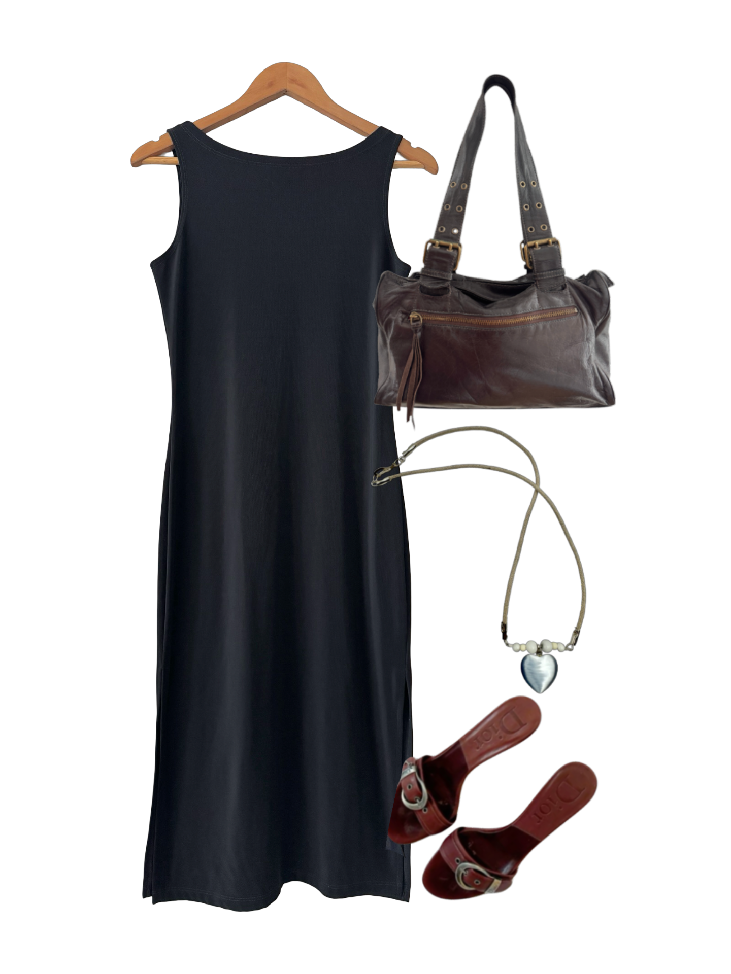 Vintage 90s Necessary Objects Black Slip Midi Dress (S/M)