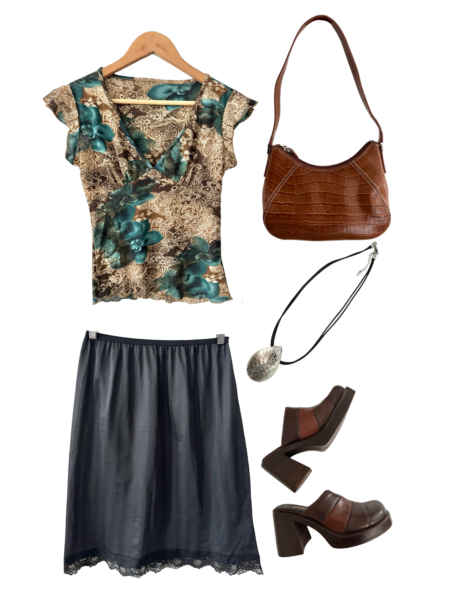 Vintage Y2K Teal Floral Mesh Cap Sleeve Top (S/M)