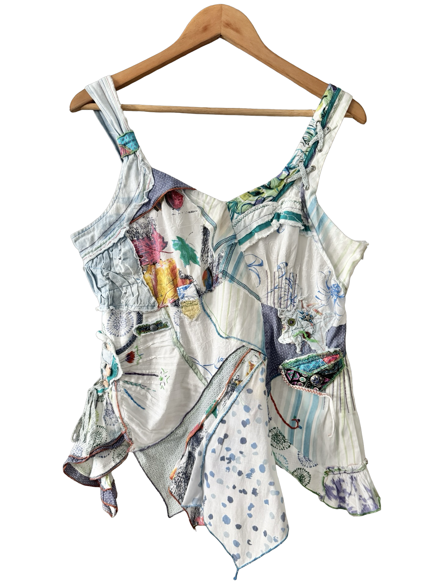 Vintage Y2K Patchwork Garden Asymmetric Camisole (M)