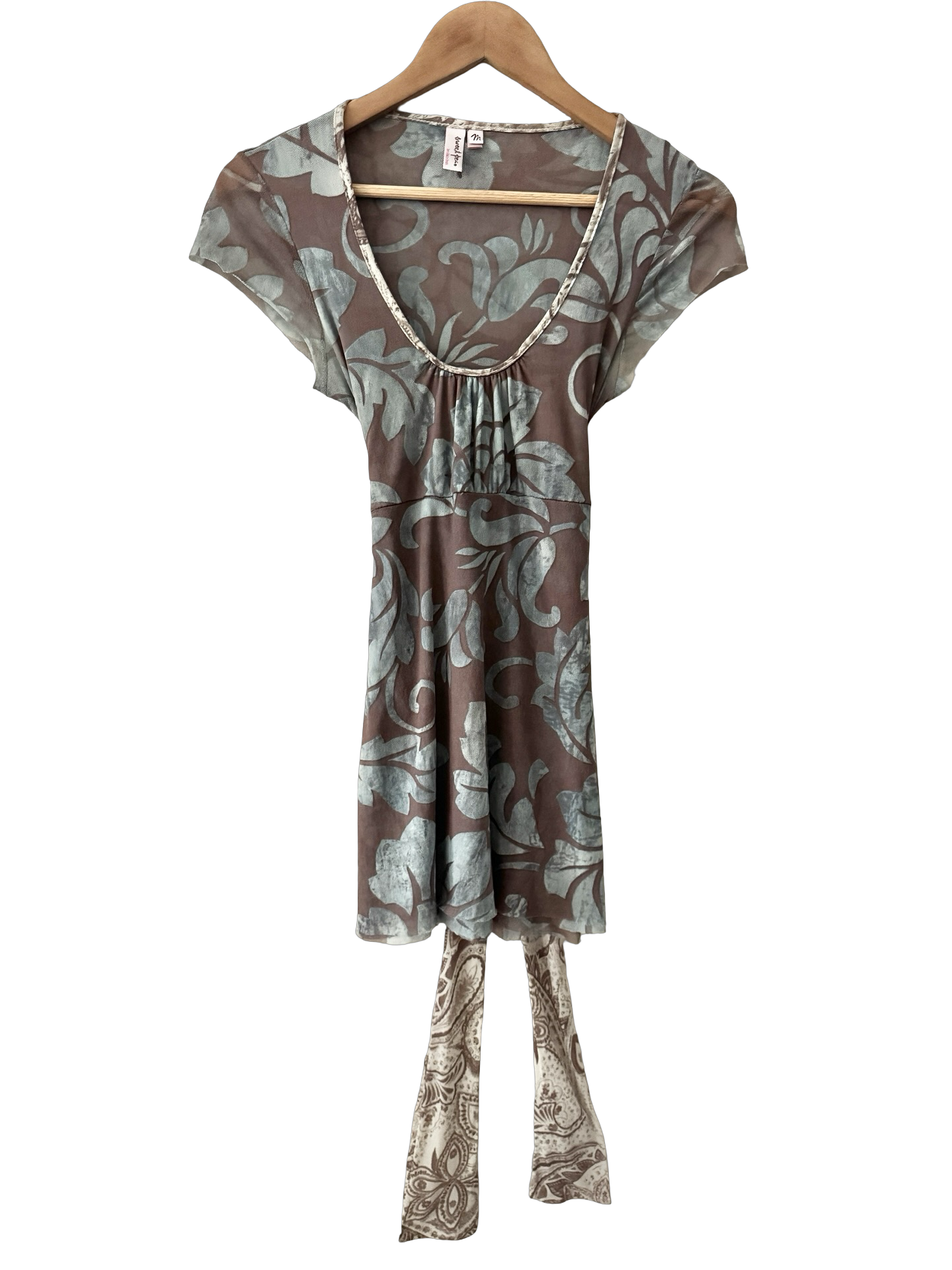 Vintage Y2K Woodland Vine Gauzy Tie Back Top (M)