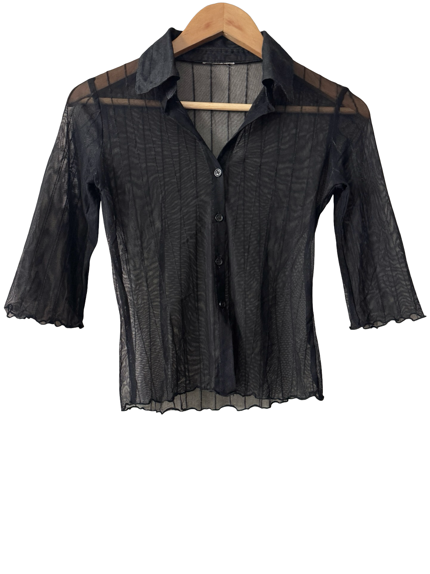 Vintage Y2K Paris After Dark Sheer Pinstripe Blouse (S)