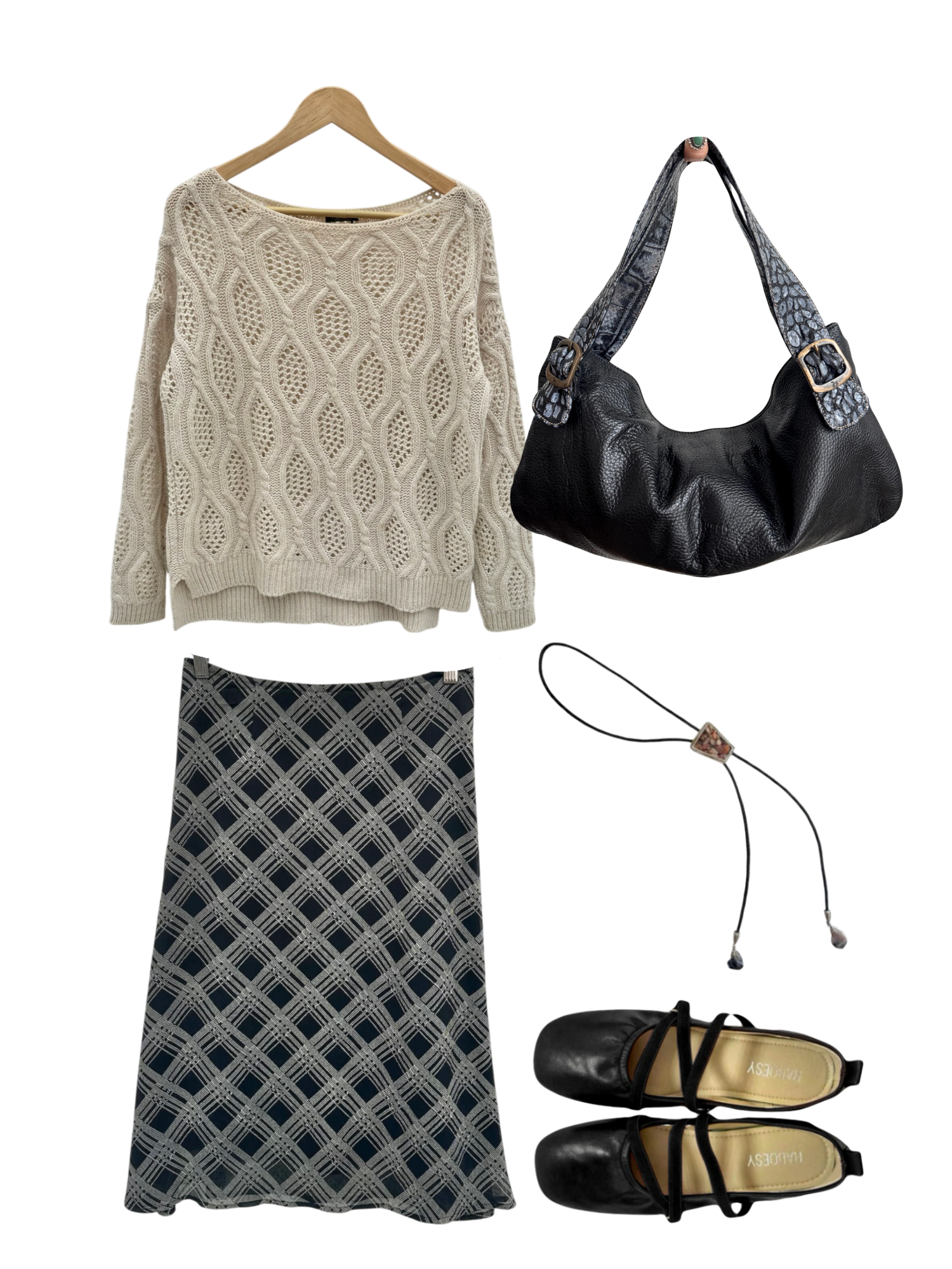 Vintage 90s Cream Open-Weave Cable Sweater (L)