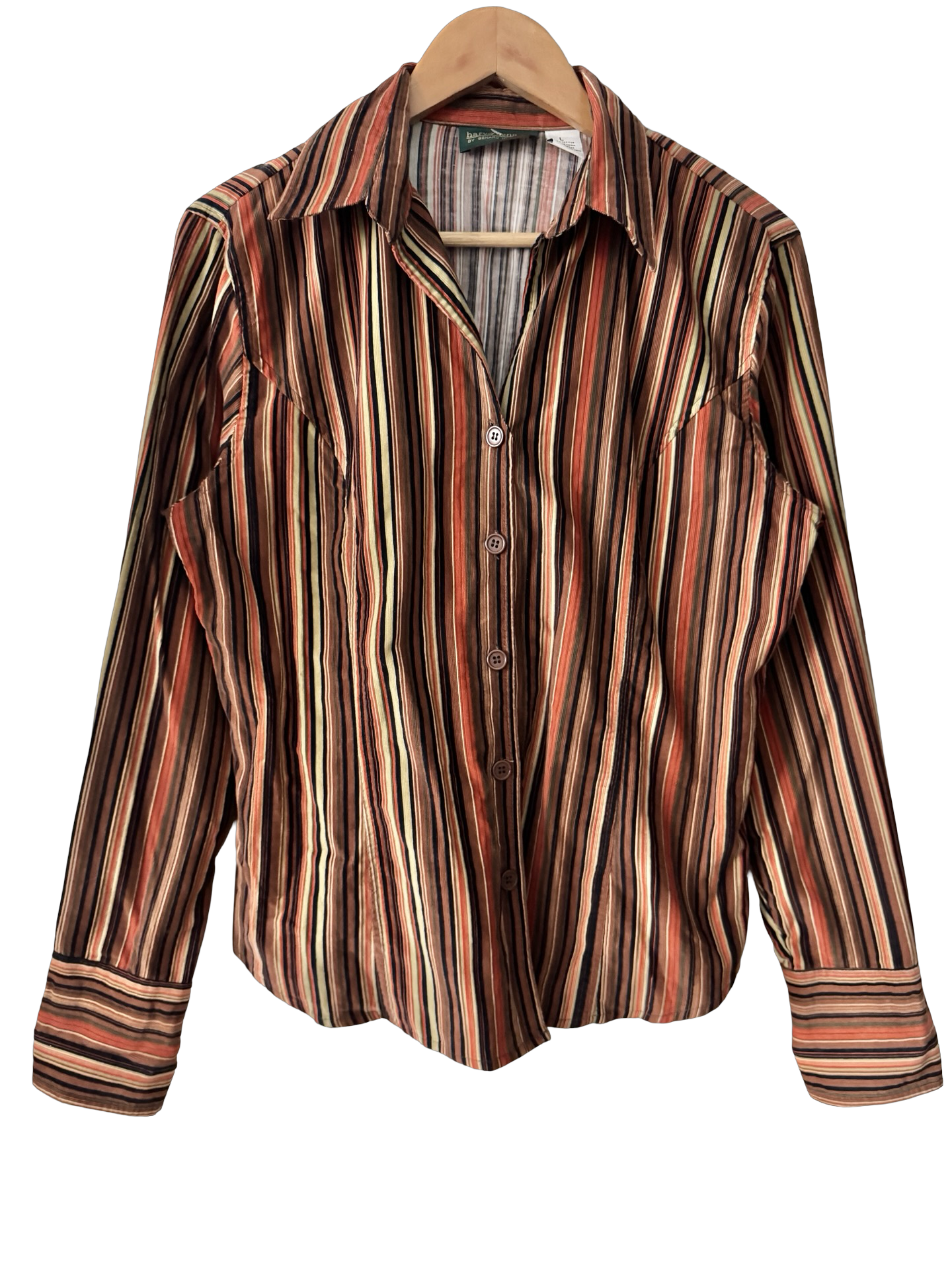 Vintage 90s Retro Cotton Stripe Button-Up (M-L)