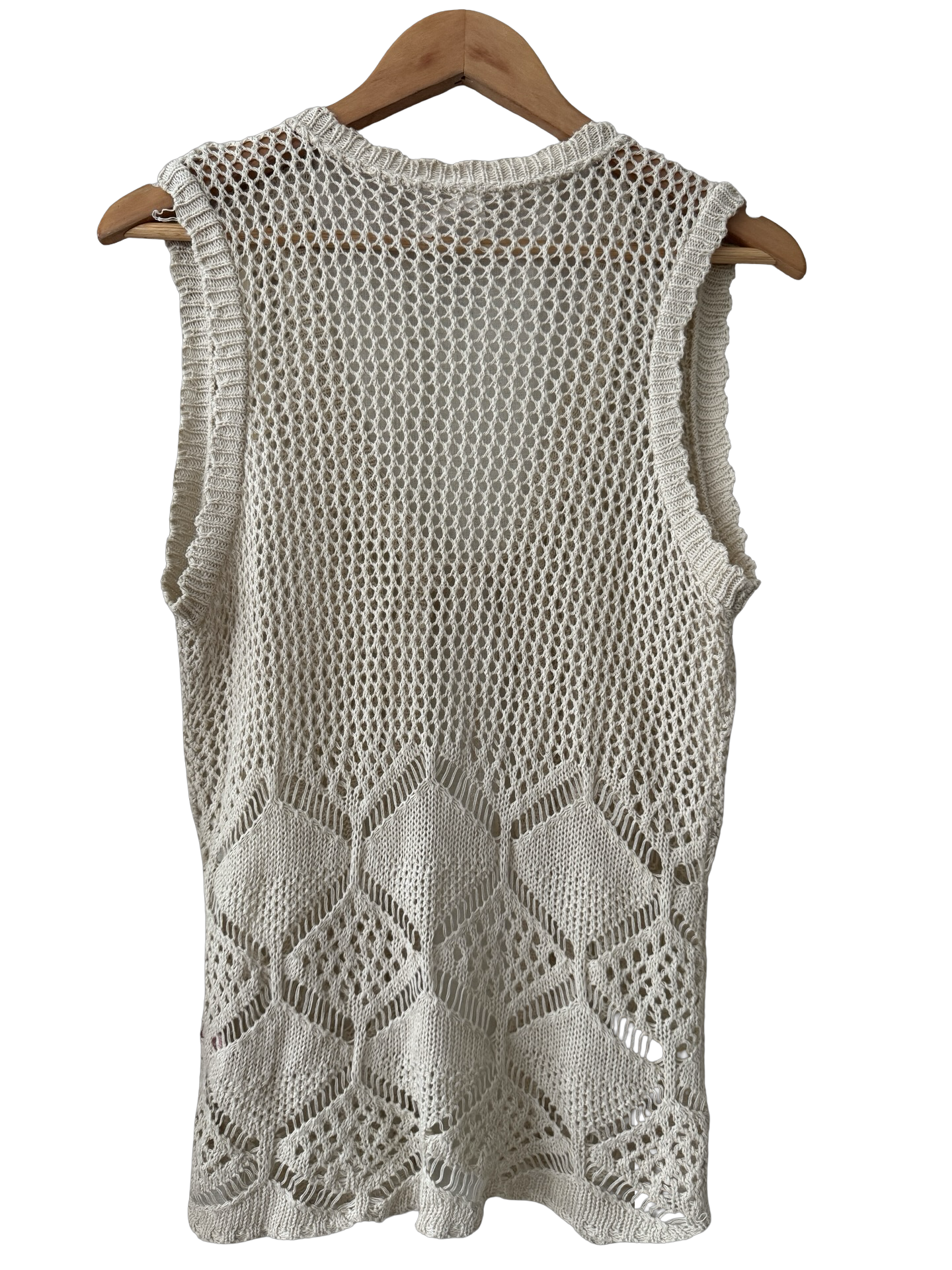 Vintage Cream Open-Knit Crochet Vest (M/L)