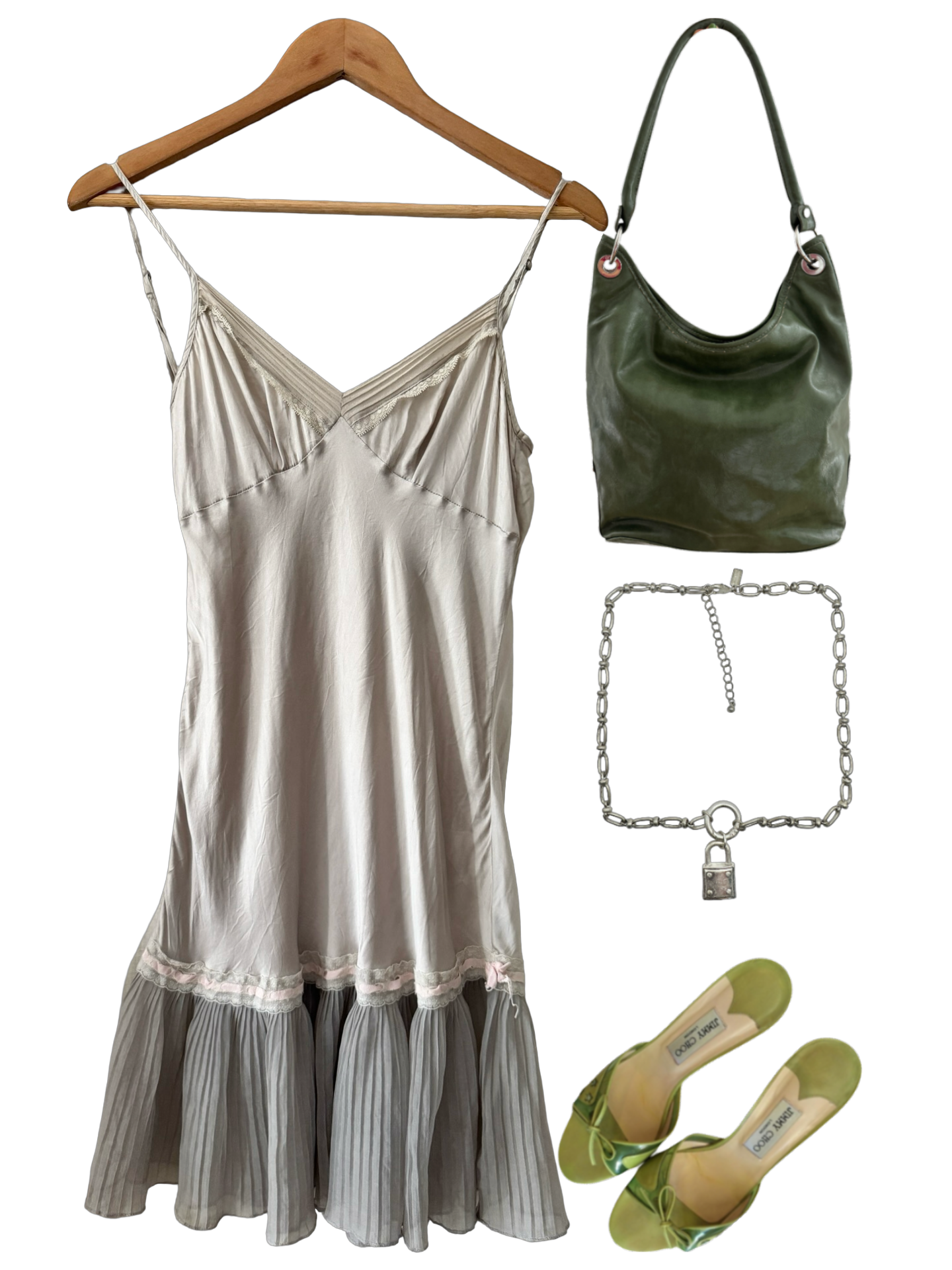 Vintage Y2K French Dove Silk Ballet Slip Dress (S-M)