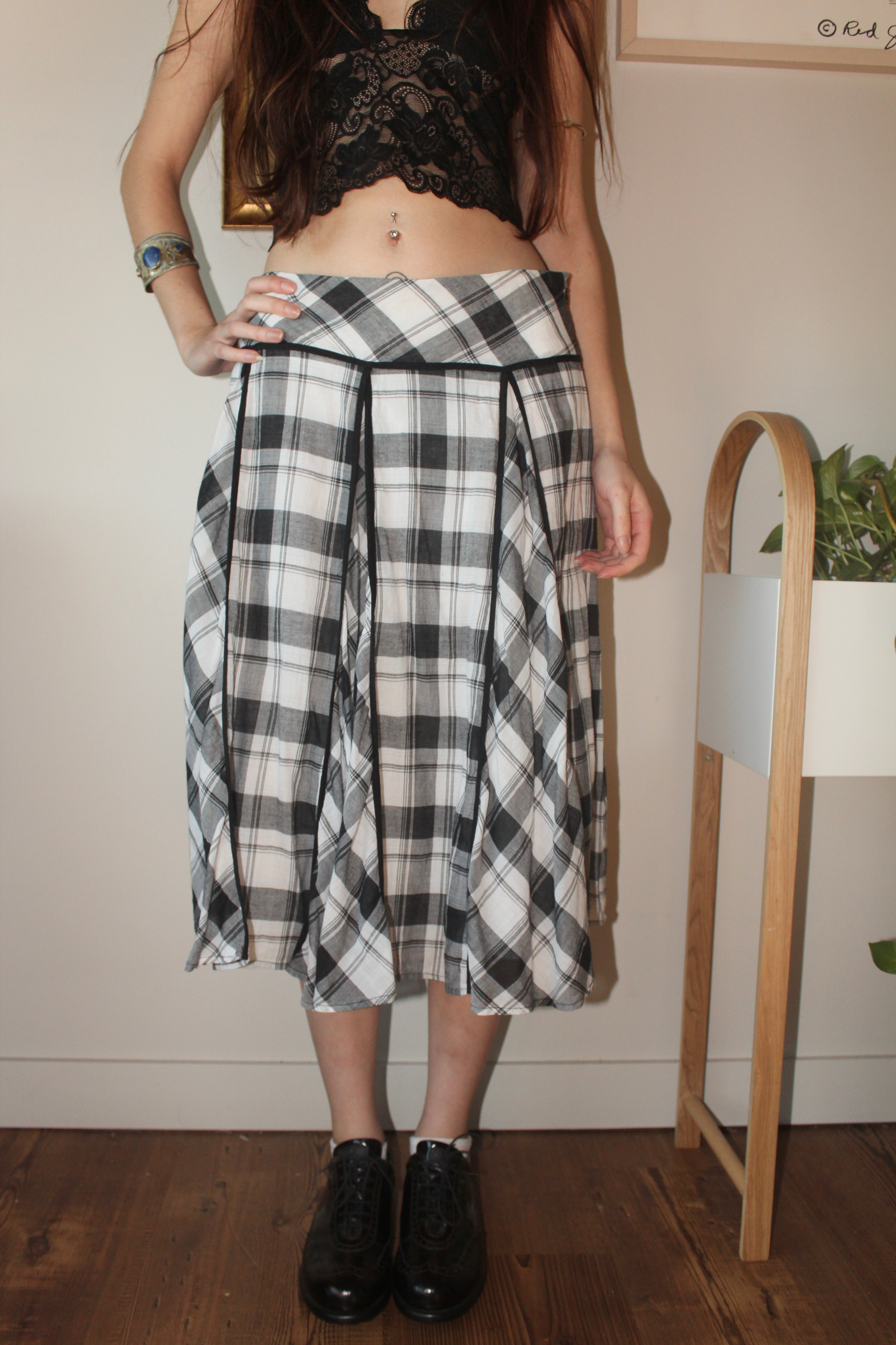 Vintage Y2K Mixed Plaid Midi Skirt (M)