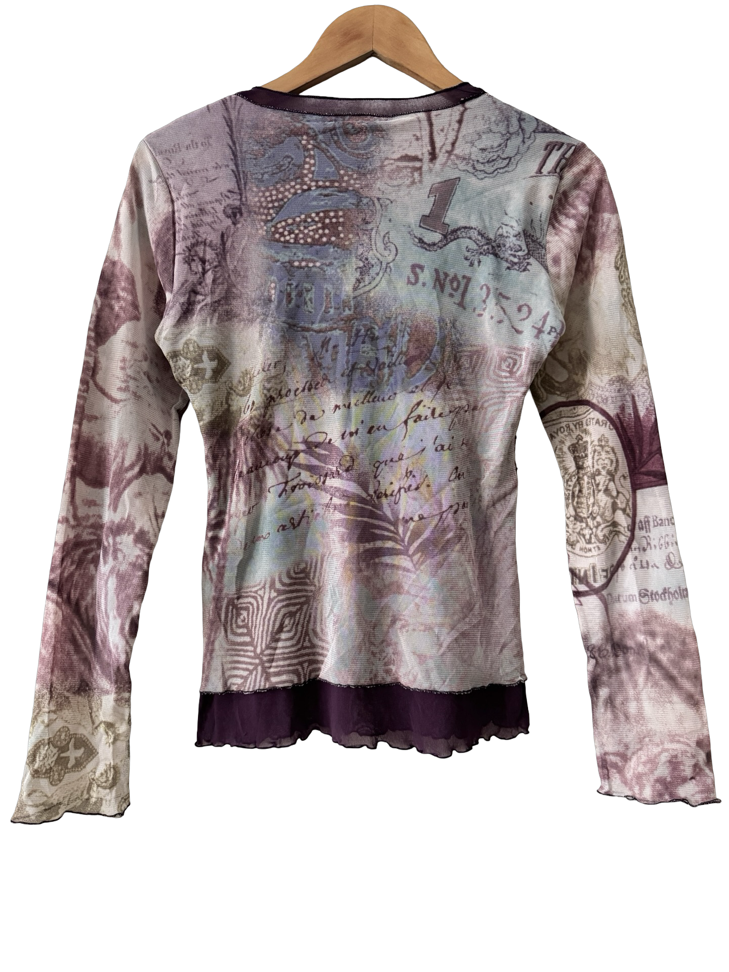 Vintage 90s French Plum Scrapbook Mesh Top (M/L)