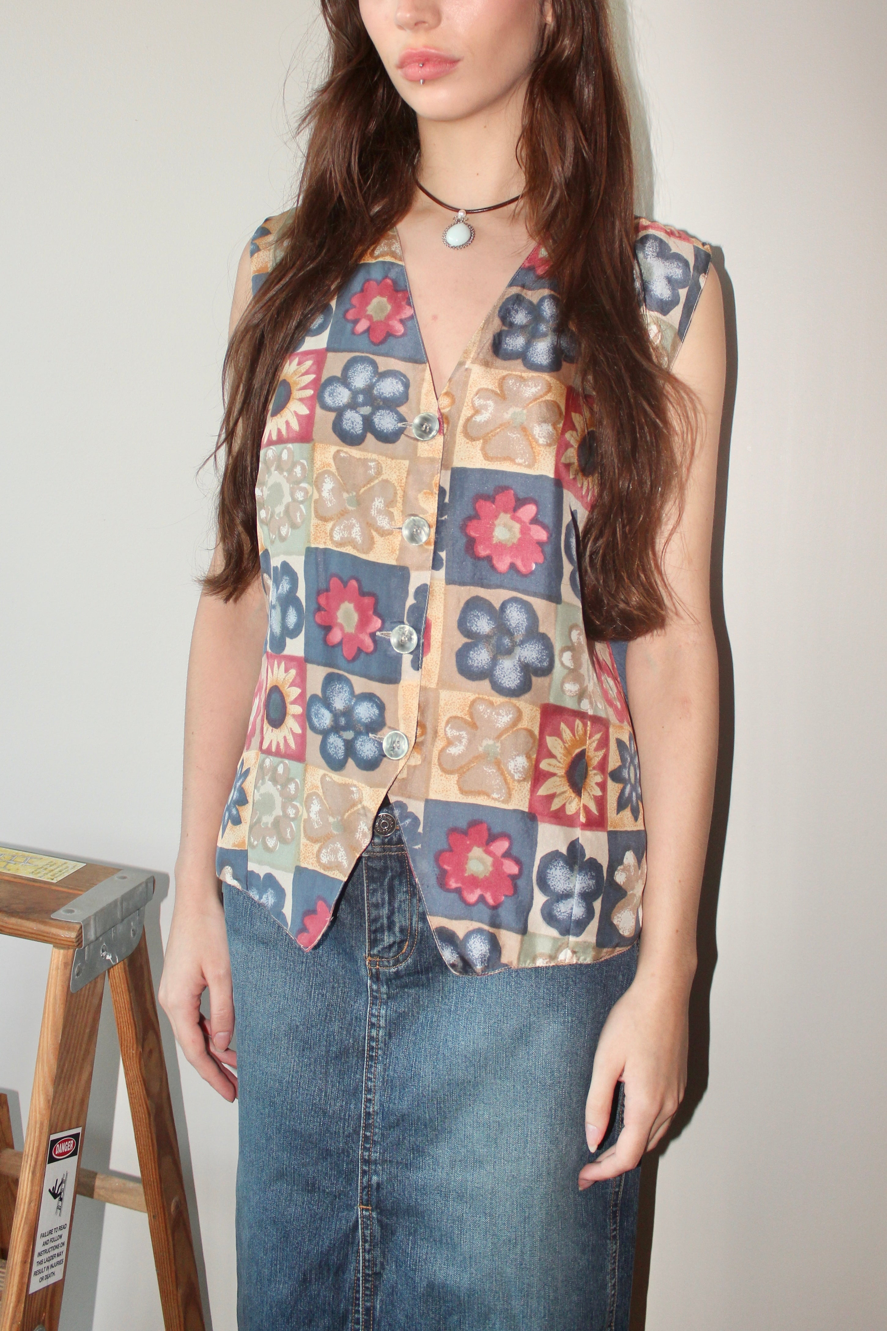 Vintage Floral Patchwork Silk Vest (M)