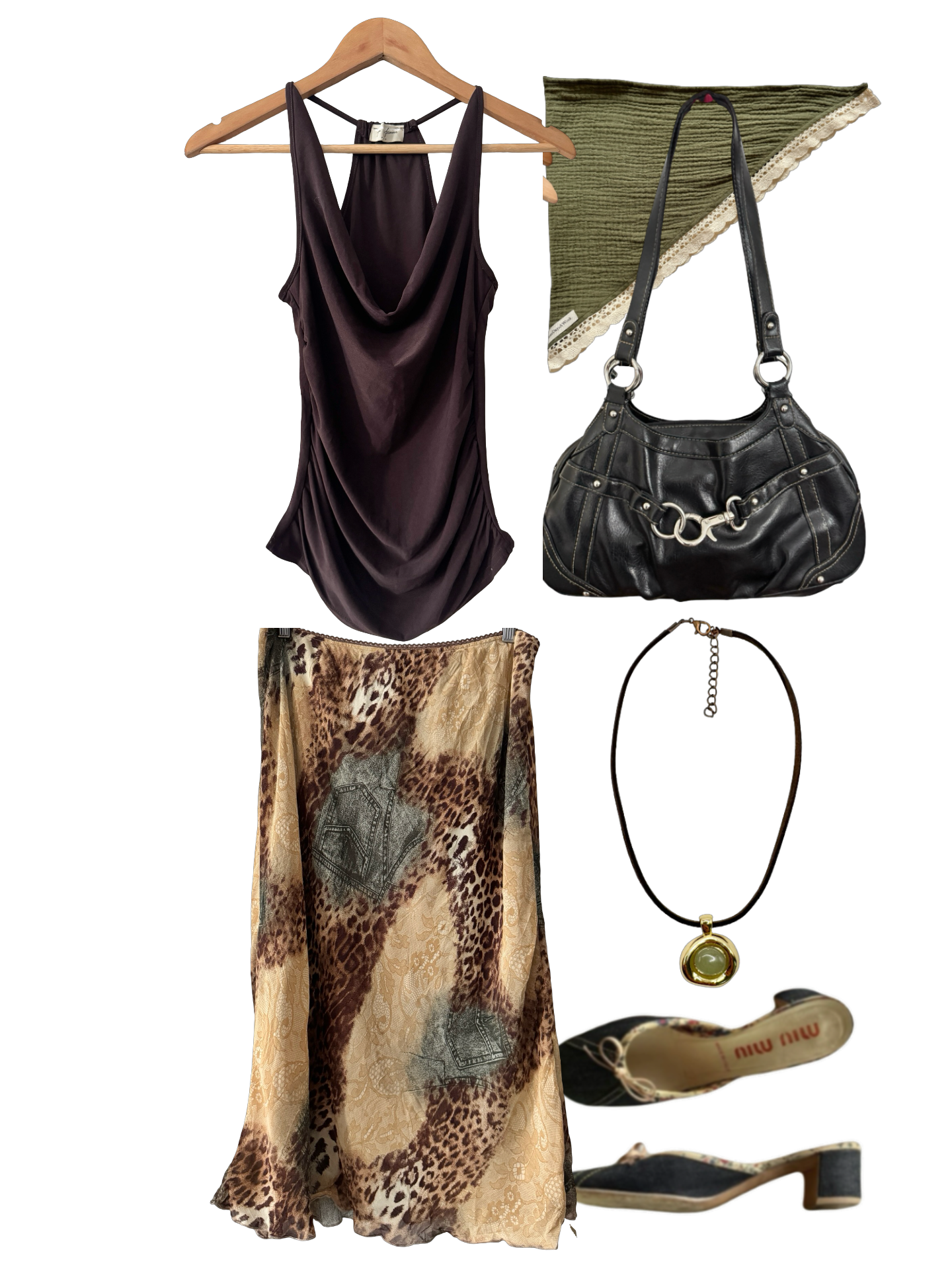 Vintage Y2K Safari Scrapbook Midi Skirt (L)