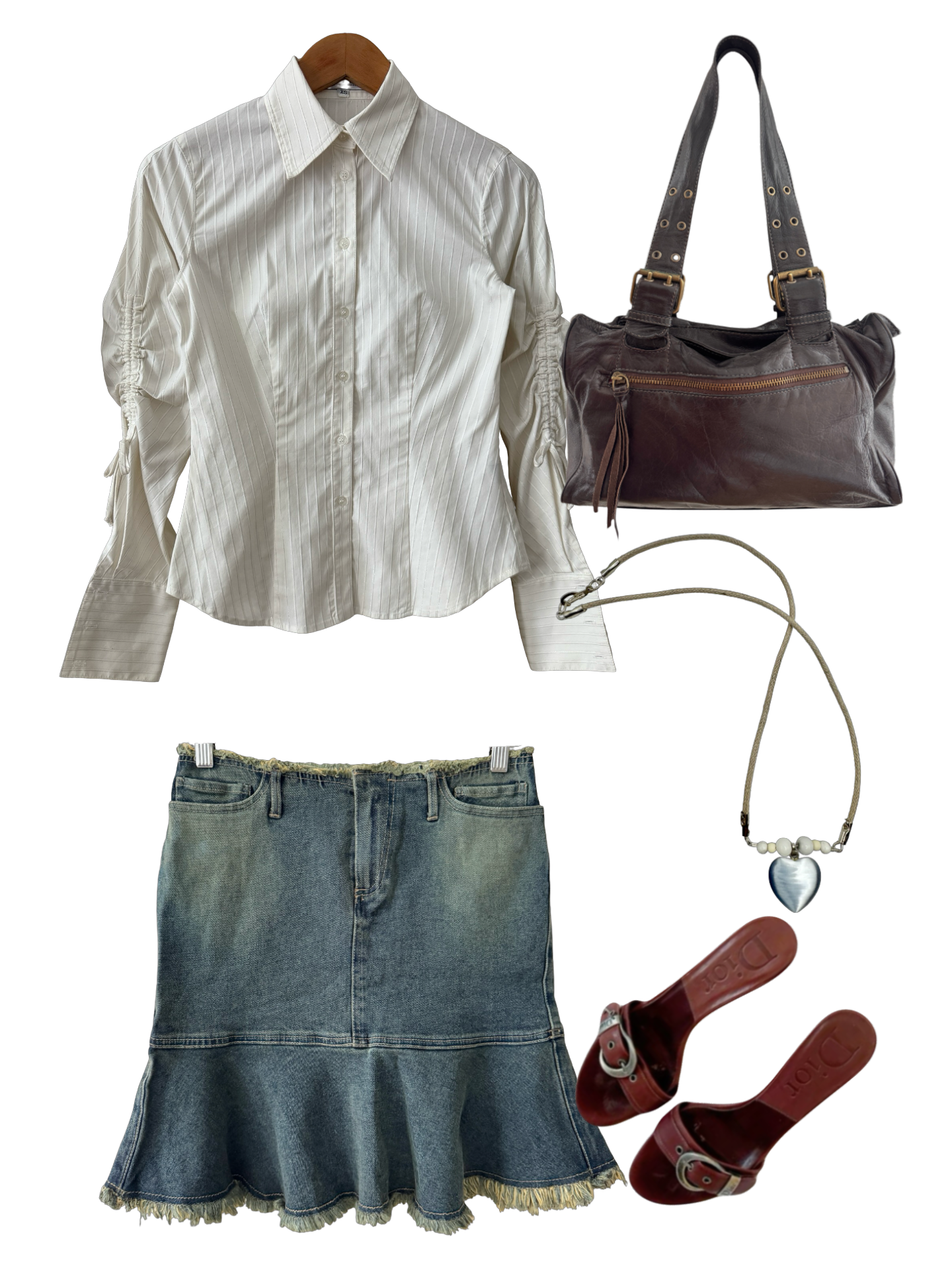 Vintage Y2K Ivory Ruched Sleeve Tie Button-Up (S)