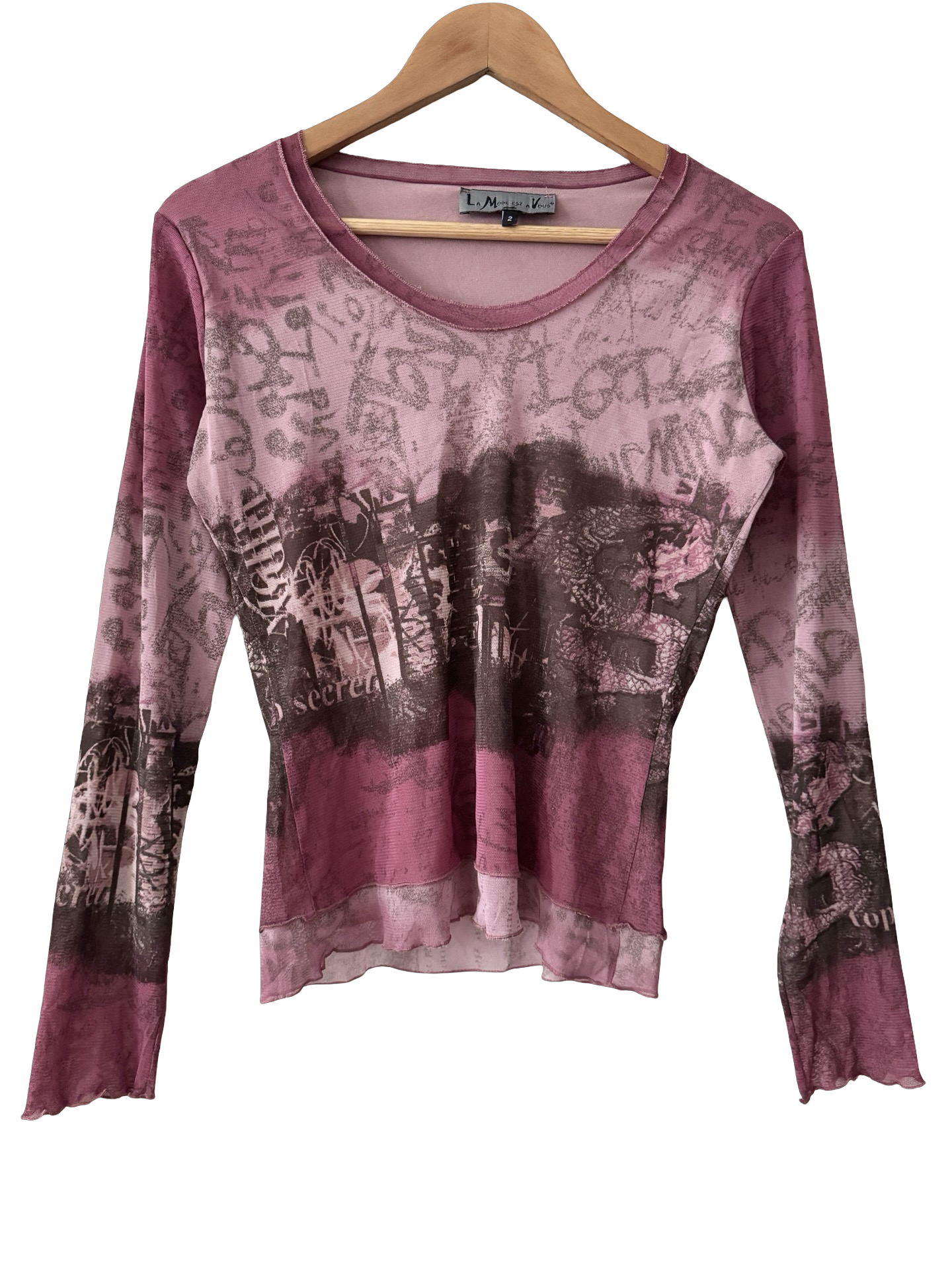 Vintage 90s French Secret Diary Pink Mesh Top (M)