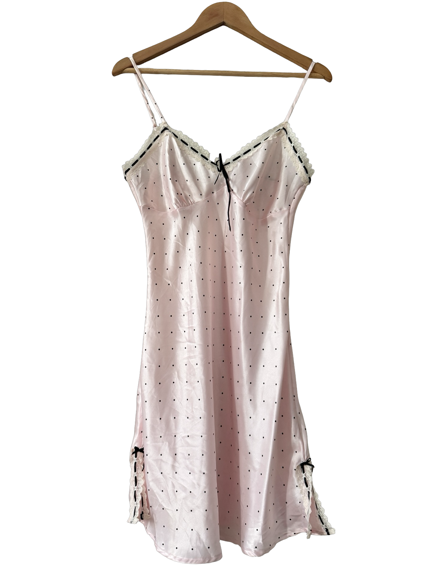 Vintage Y2K Pink Polka Boudoir Slip (M)