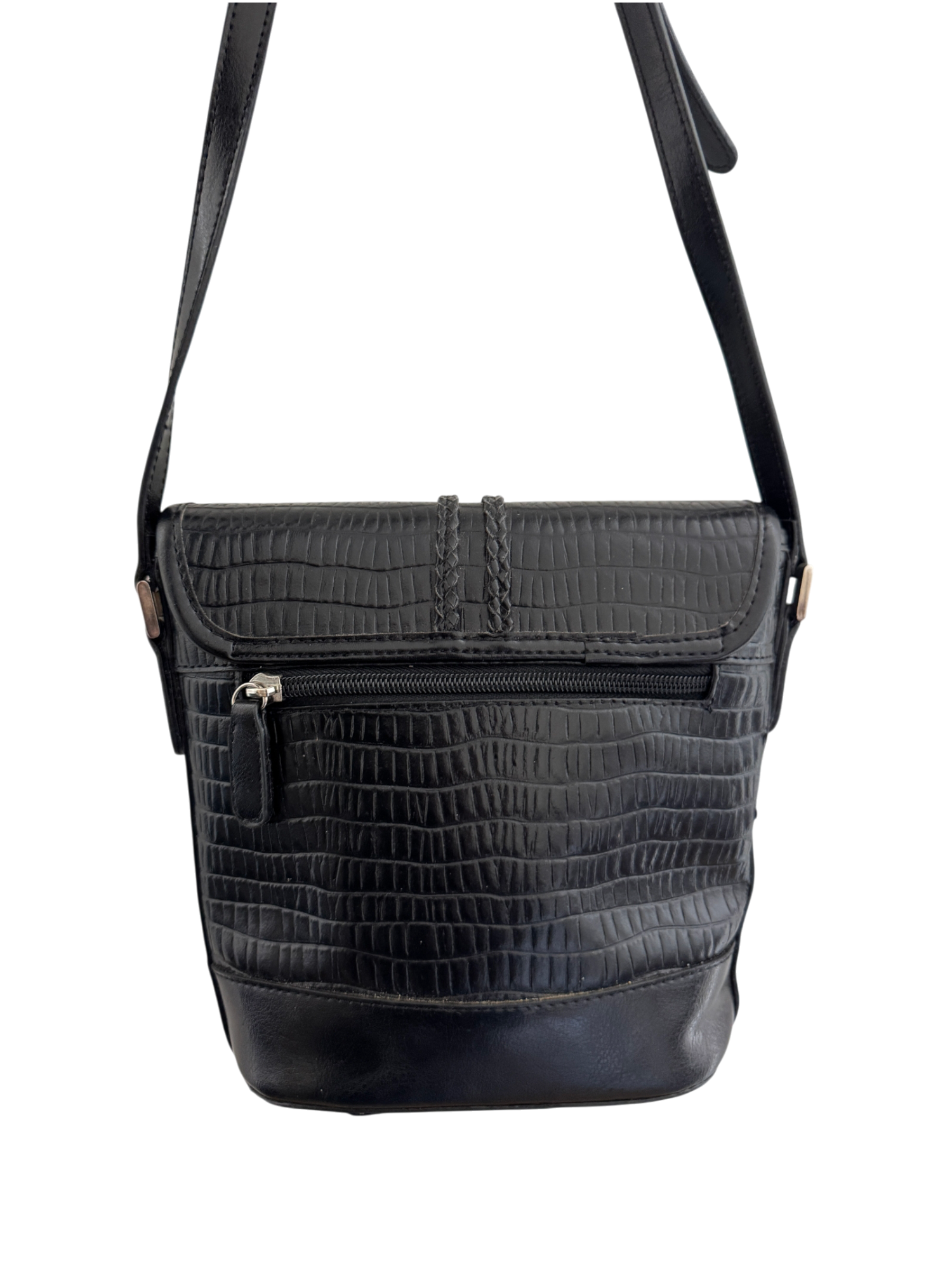 Vintage Black Croc Embossed Studded Crossbody Bag