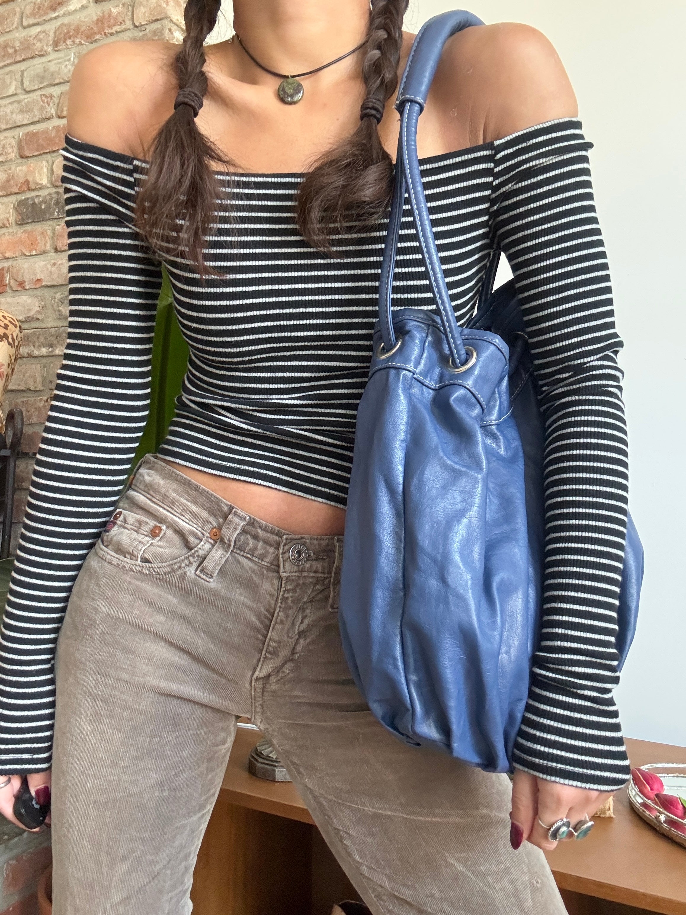 Vintage Deep Navy Slouch Shoulder Bag